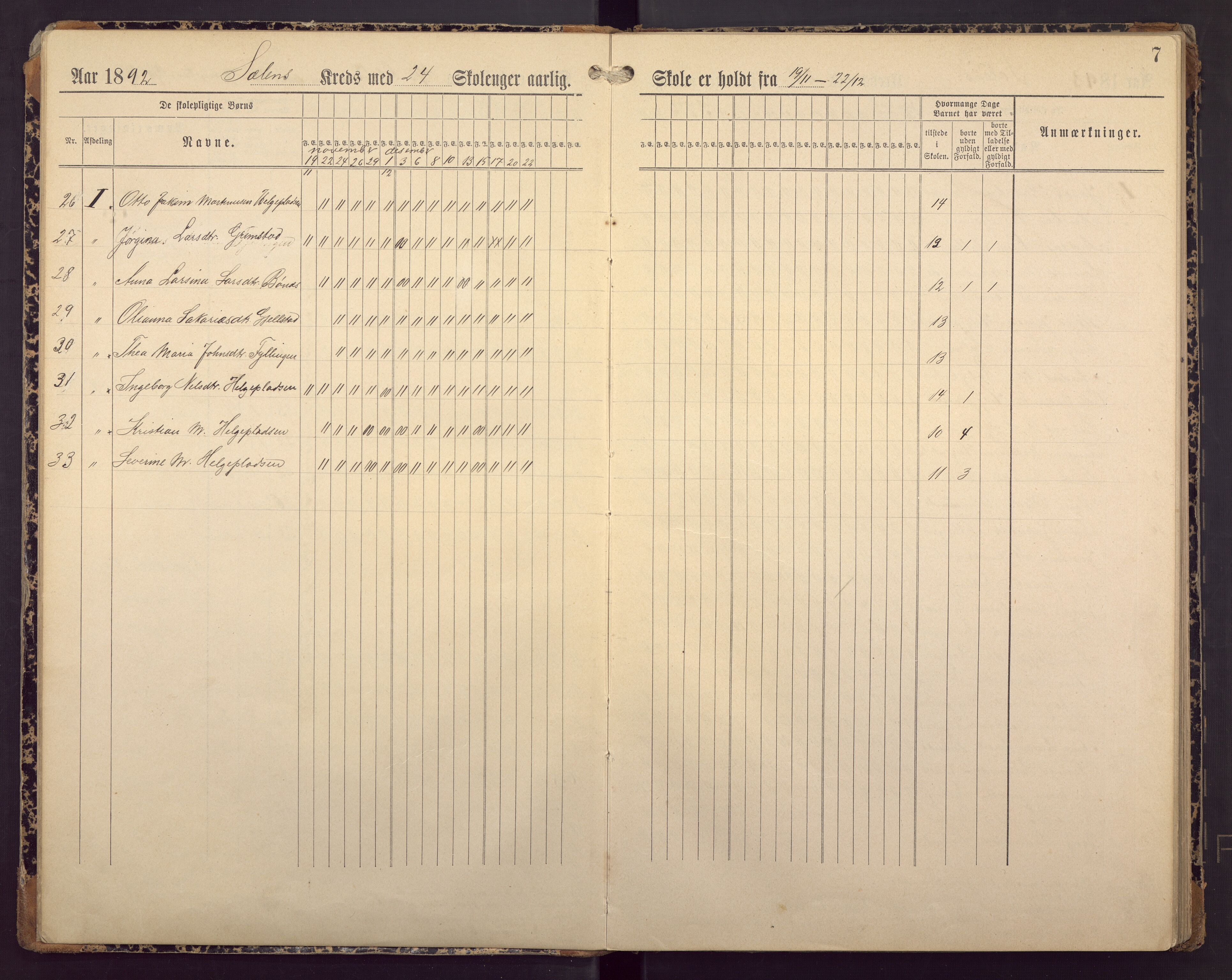 Sælen skole, BBA/A-4076/G/Ga/L0001: Dagbok, 1892-1915