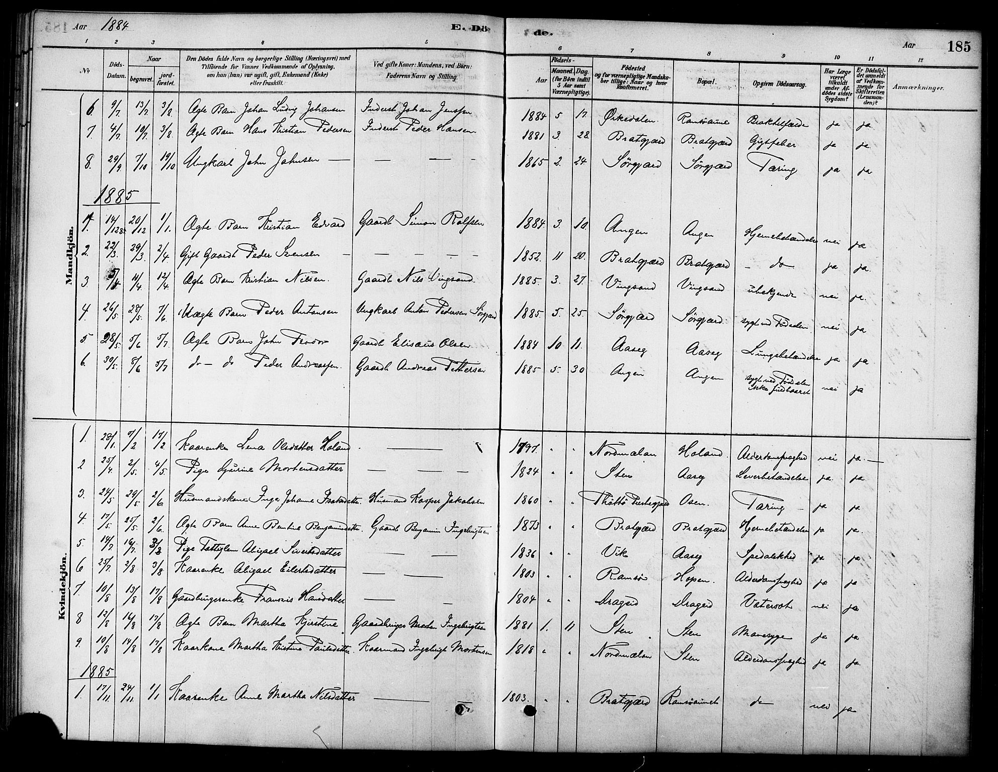 Ministerialprotokoller, klokkerbøker og fødselsregistre - Sør-Trøndelag, SAT/A-1456/658/L0722: Parish register (official) no. 658A01, 1879-1896, p. 185
