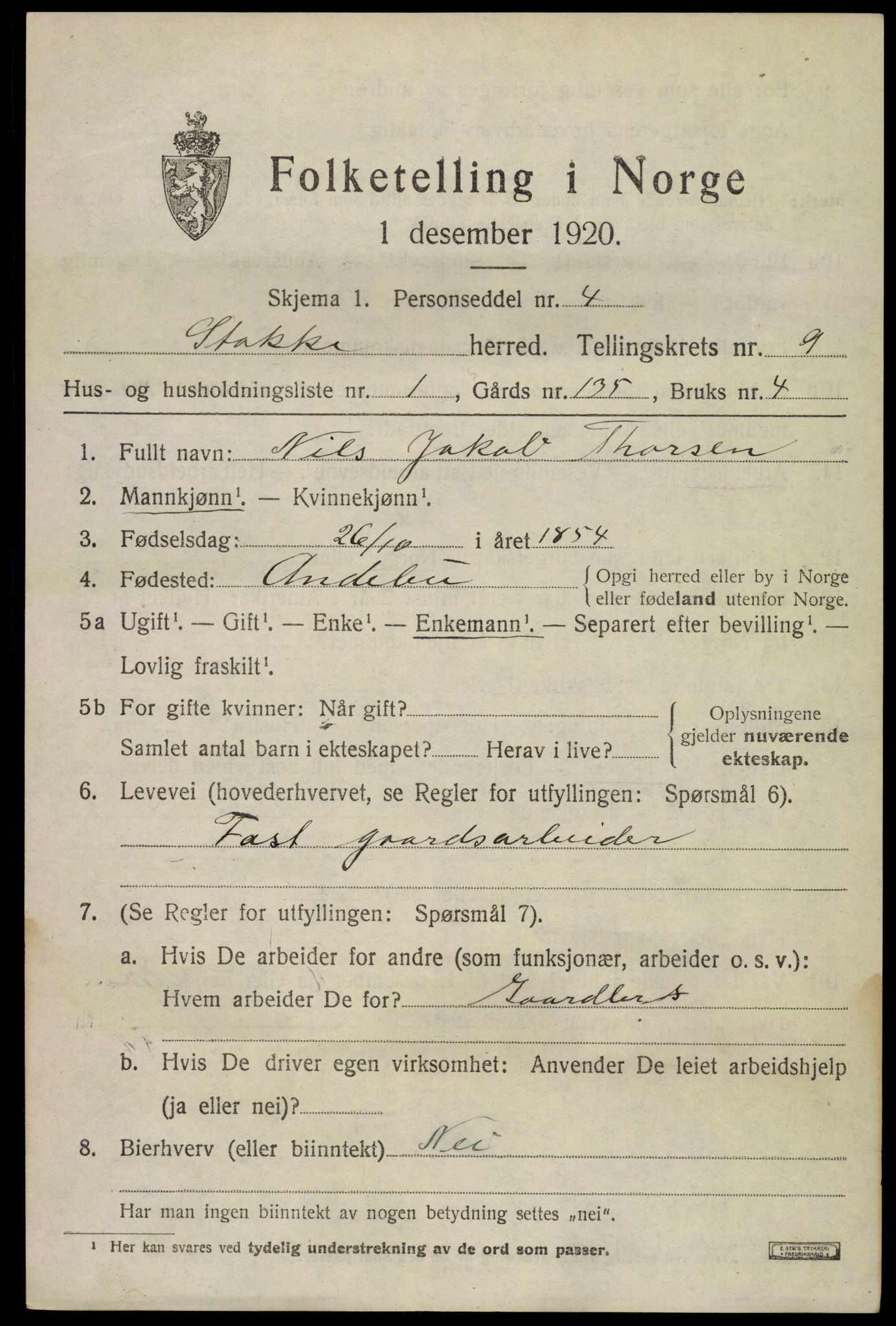 SAKO, 1920 census for Stokke, 1920, p. 10492