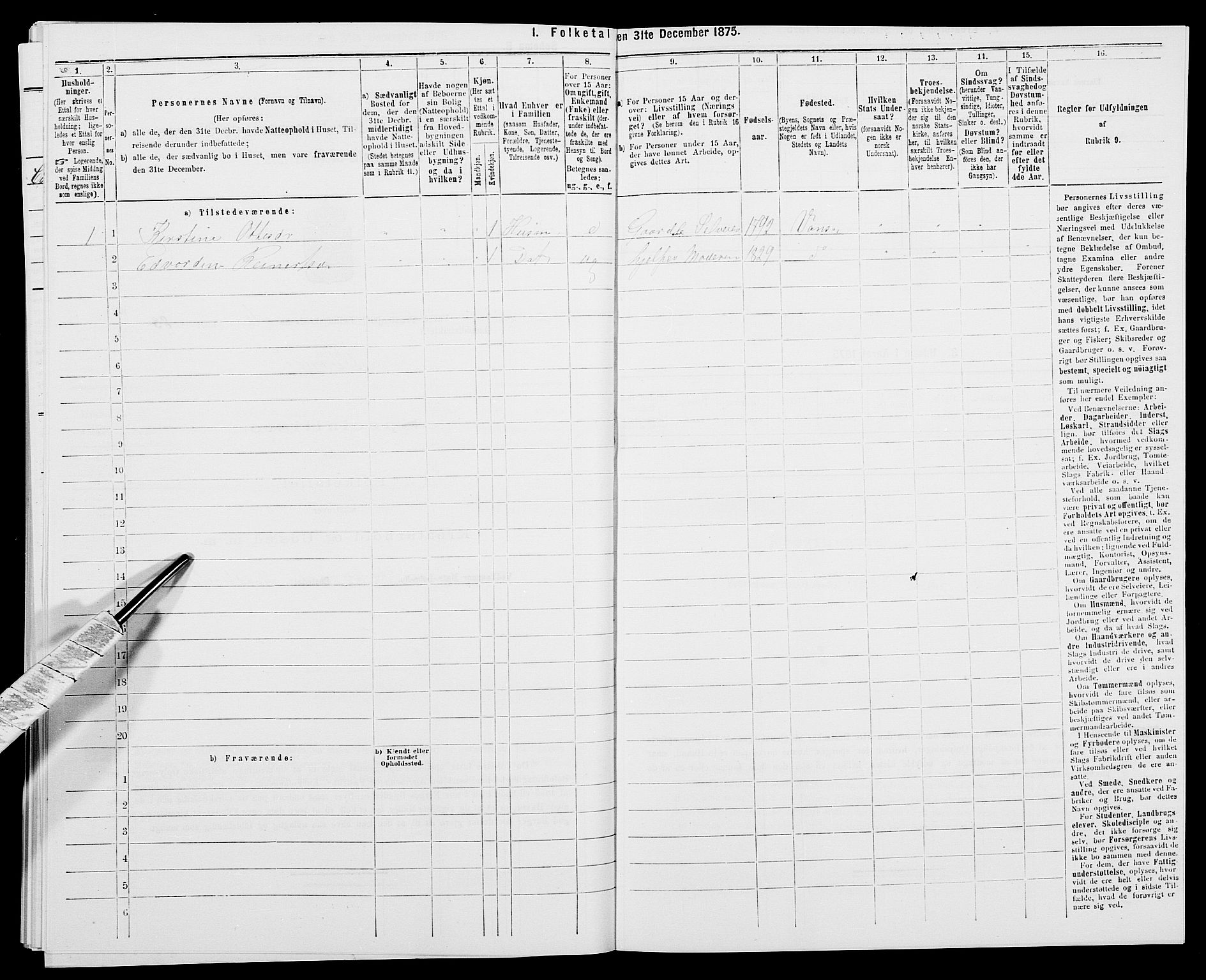 SAK, 1875 census for 1041L Vanse/Vanse og Farsund, 1875, p. 1170