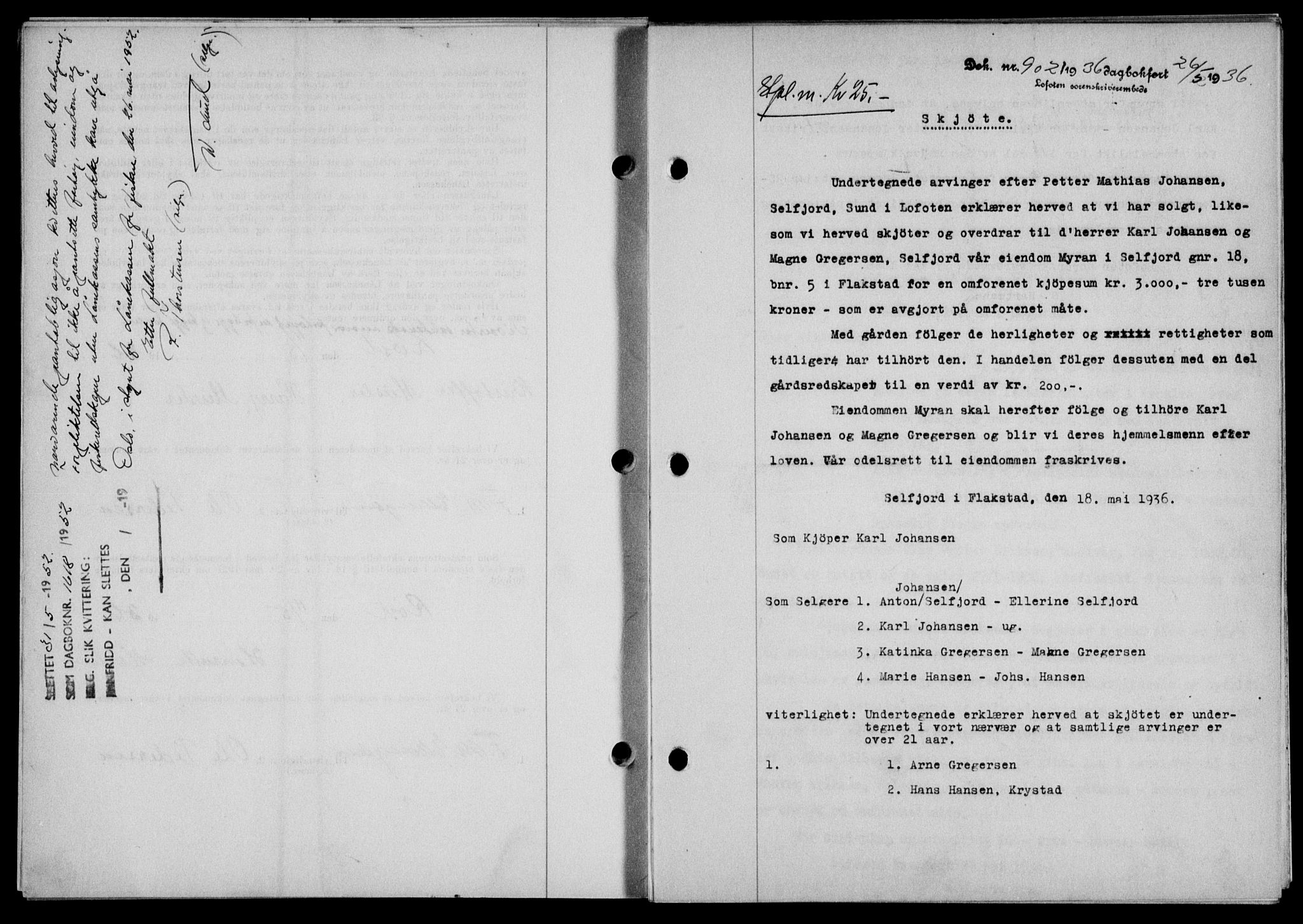Lofoten sorenskriveri, SAT/A-0017/1/2/2C/L0033b: Mortgage book no. 33b, 1936-1936, Diary no: : 902/1936