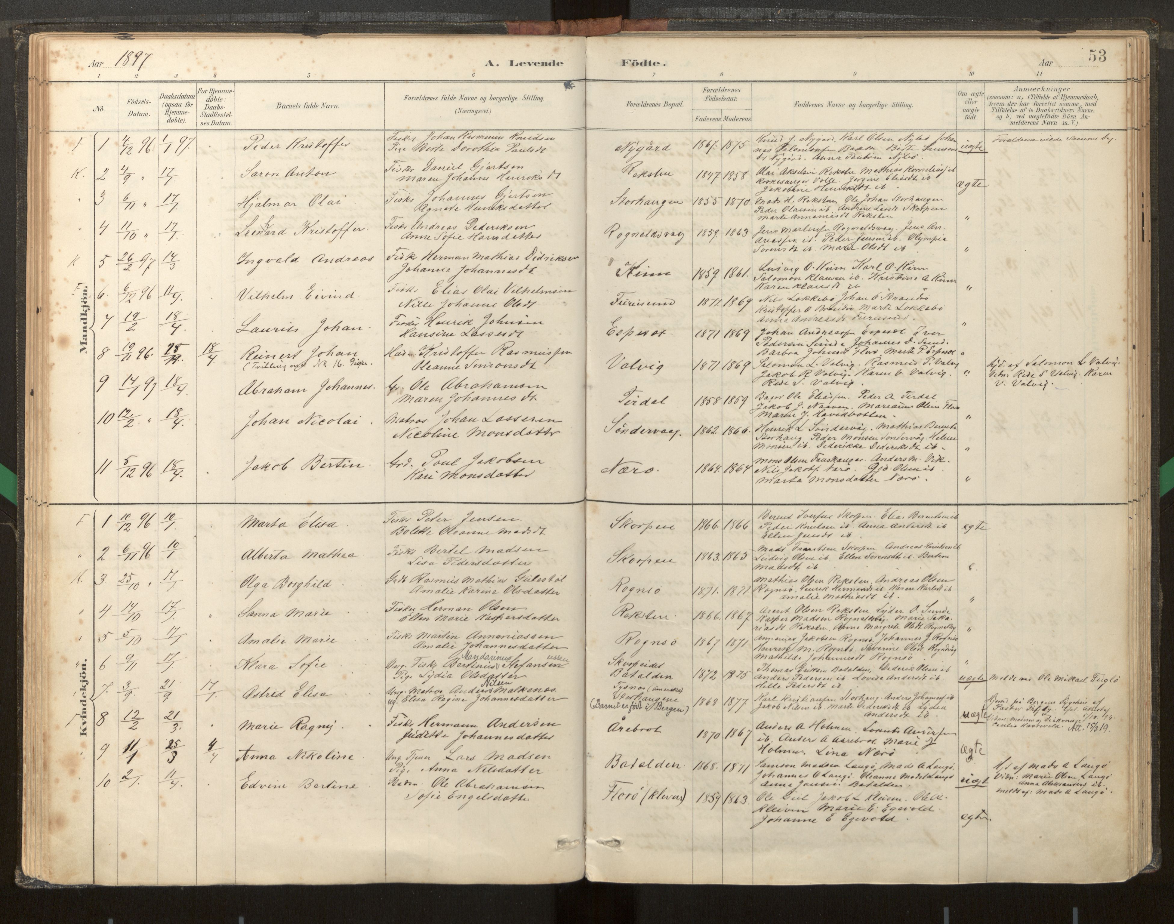 Kinn sokneprestembete, AV/SAB-A-80801/H/Haa/Haab/L0001: Parish register (official) no. B 1, 1886-1921, p. 53