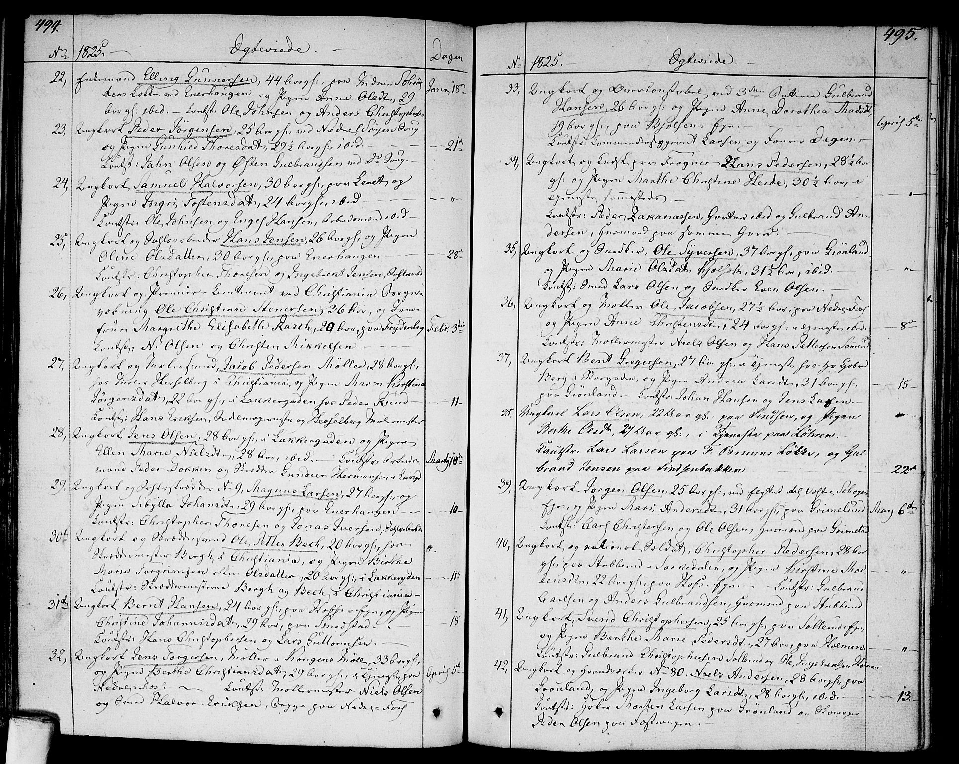 Aker prestekontor kirkebøker, SAO/A-10861/F/L0012: Parish register (official) no. 12, 1819-1828, p. 494-495
