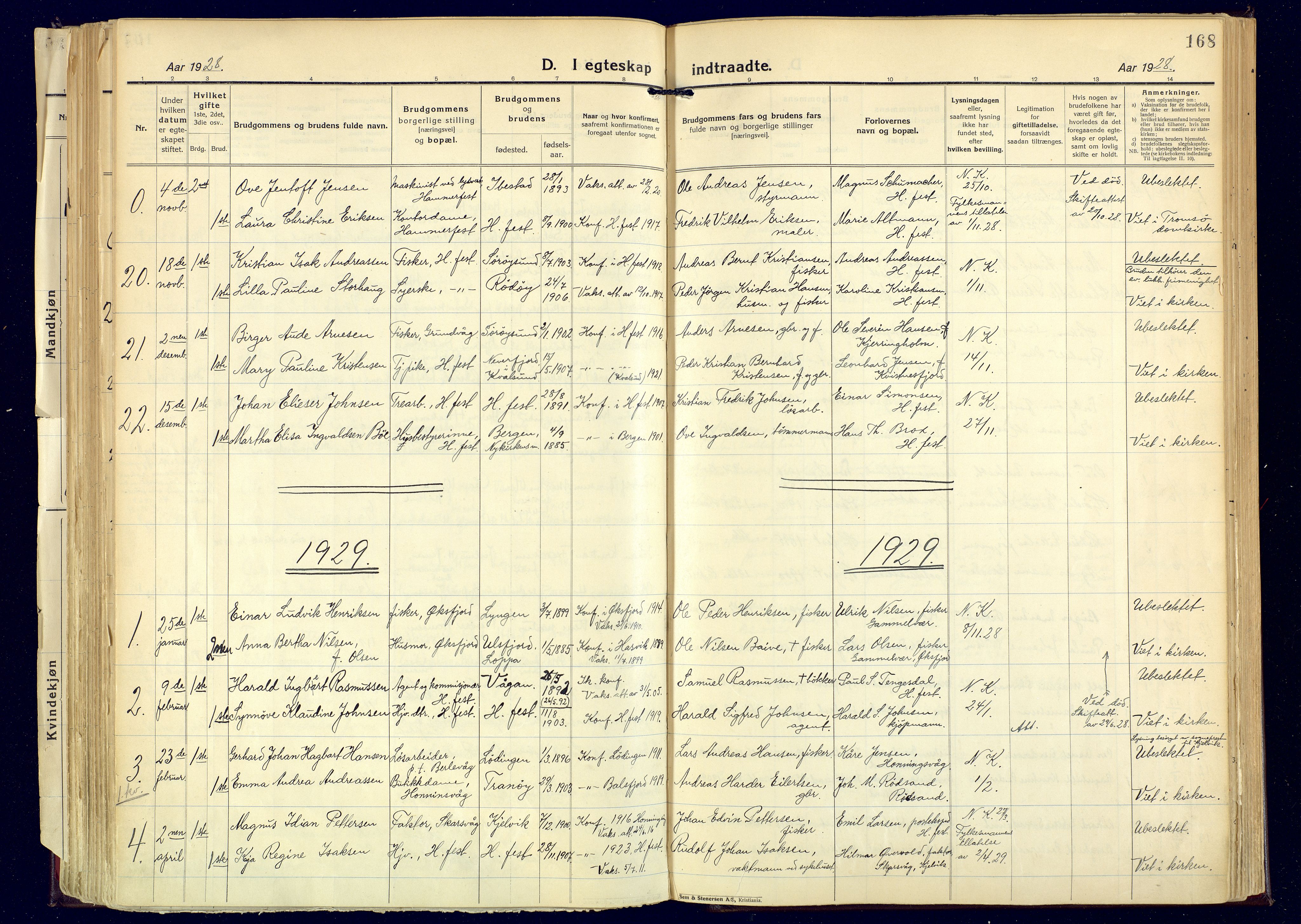Hammerfest sokneprestkontor, SATØ/S-1347: Parish register (official) no. 17, 1923-1933, p. 168