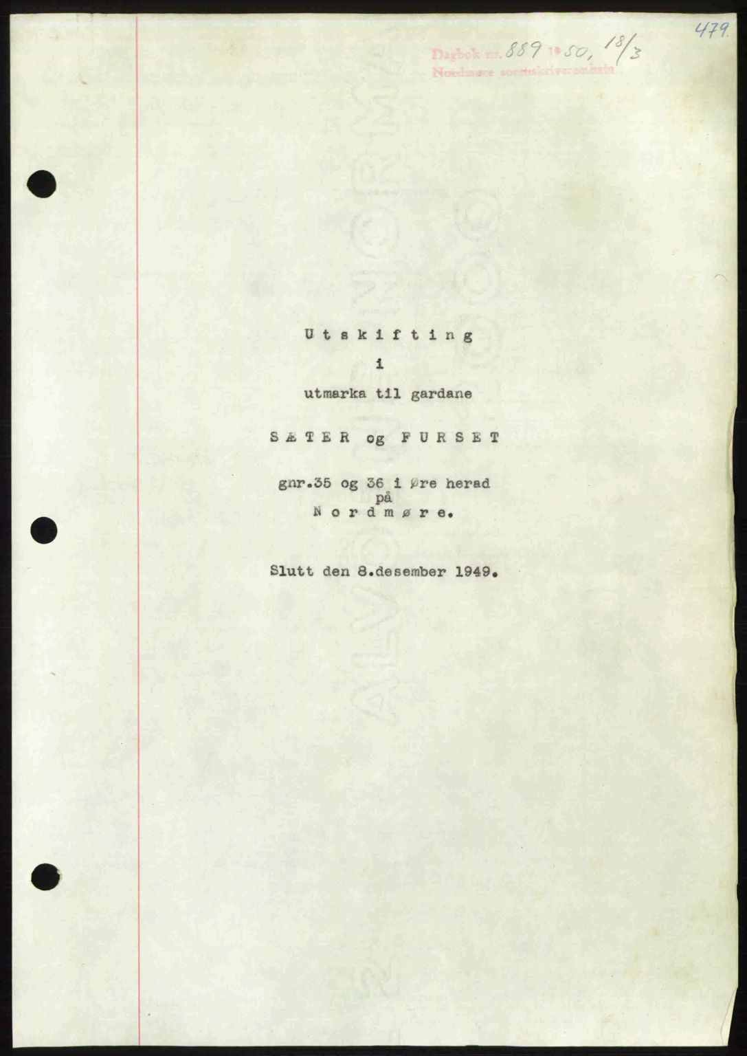 Nordmøre sorenskriveri, AV/SAT-A-4132/1/2/2Ca: Mortgage book no. A114, 1950-1950, Diary no: : 889/1950