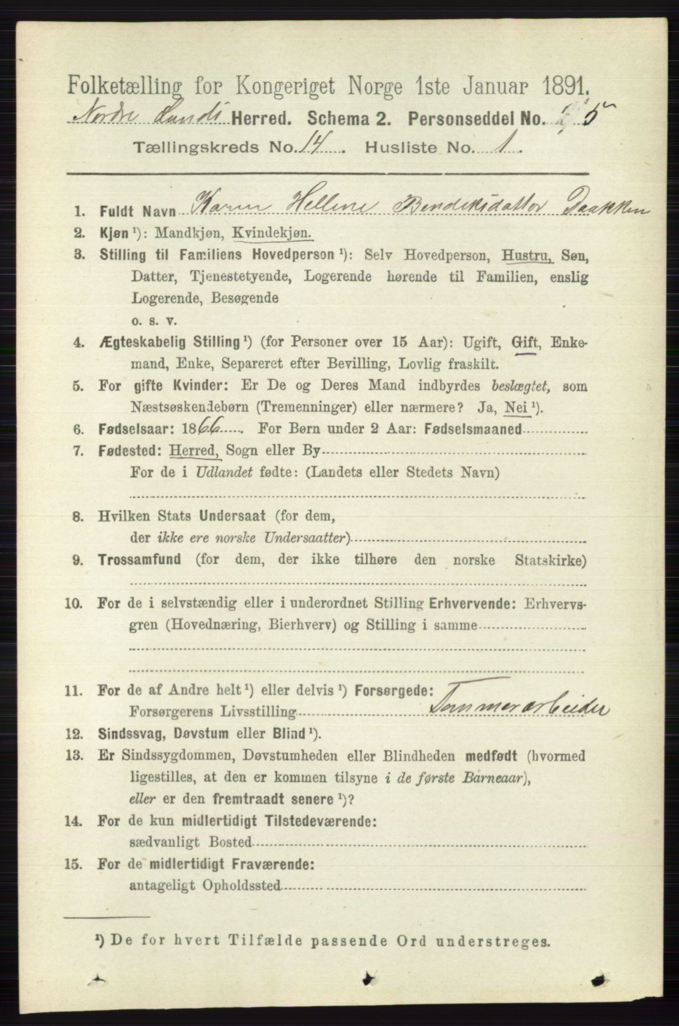 RA, 1891 census for 0538 Nordre Land, 1891, p. 3632