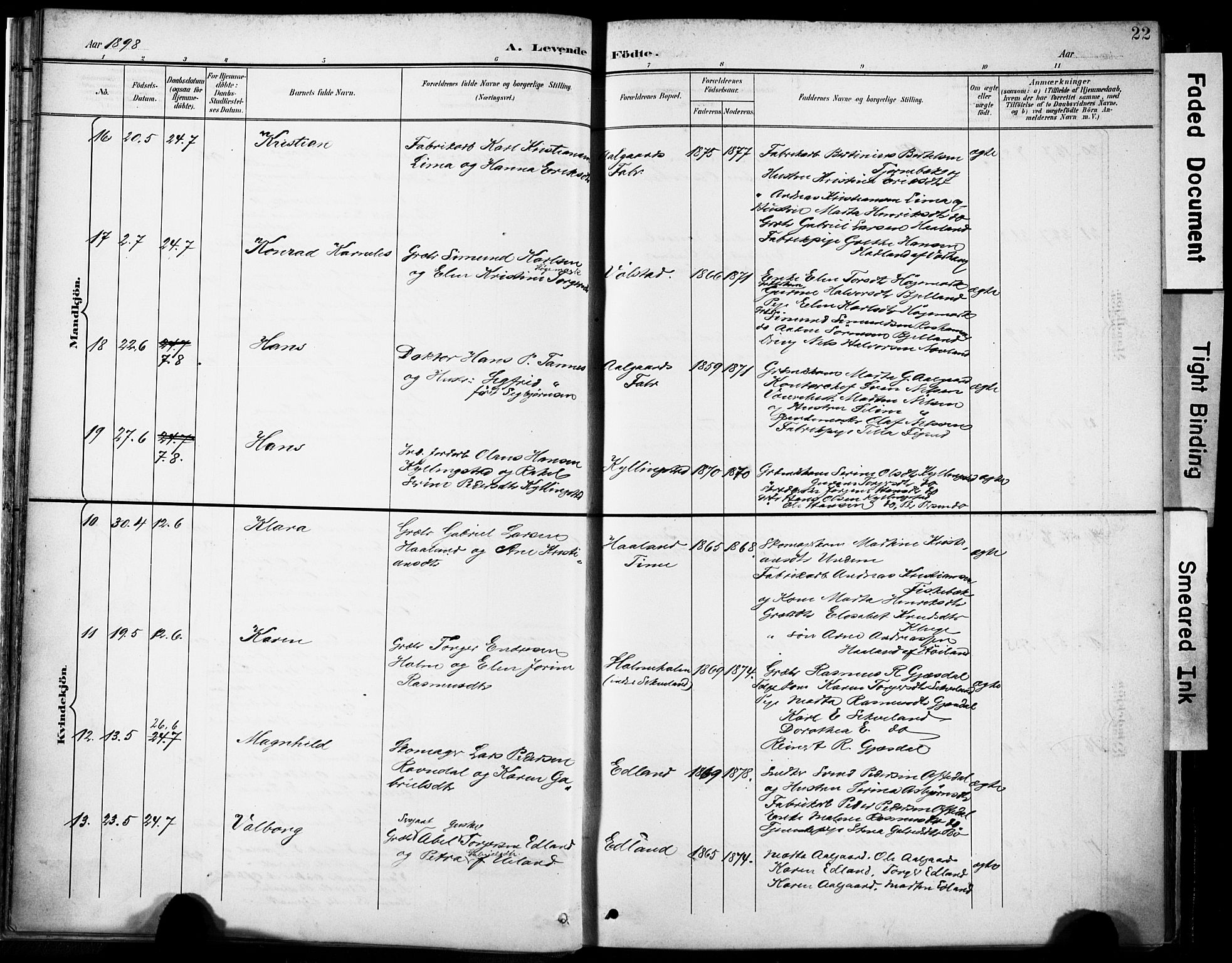 Lye sokneprestkontor, AV/SAST-A-101794/001/30BA/L0012: Parish register (official) no. A 11, 1896-1909, p. 22