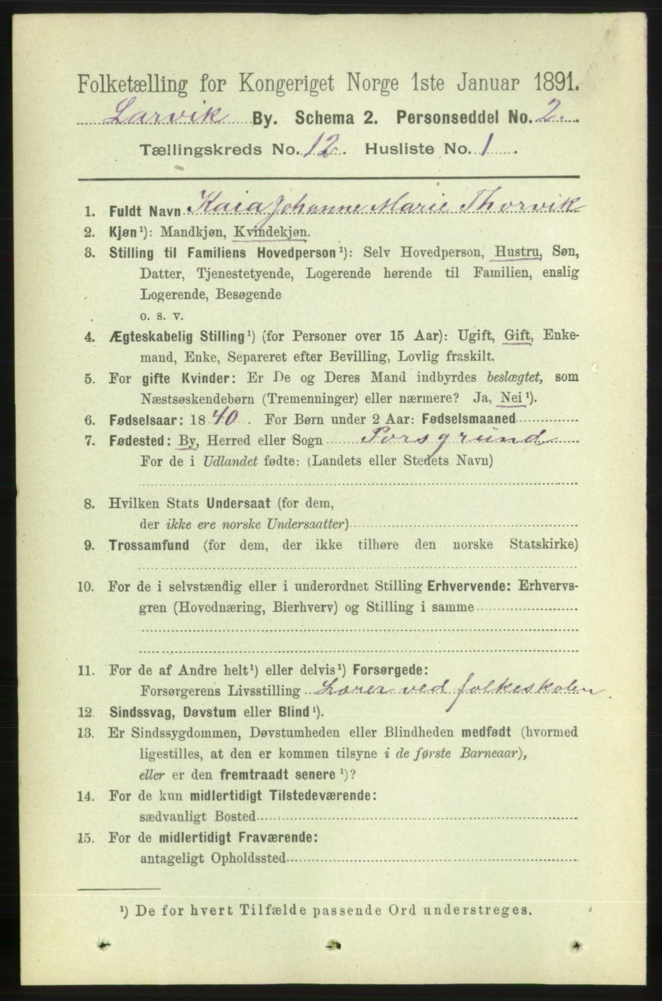 RA, 1891 census for 0707 Larvik, 1891, p. 10123