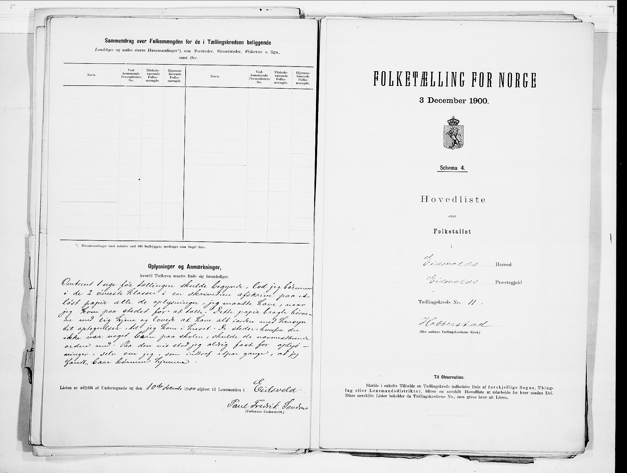 SAO, 1900 census for Eidsvoll, 1900, p. 10