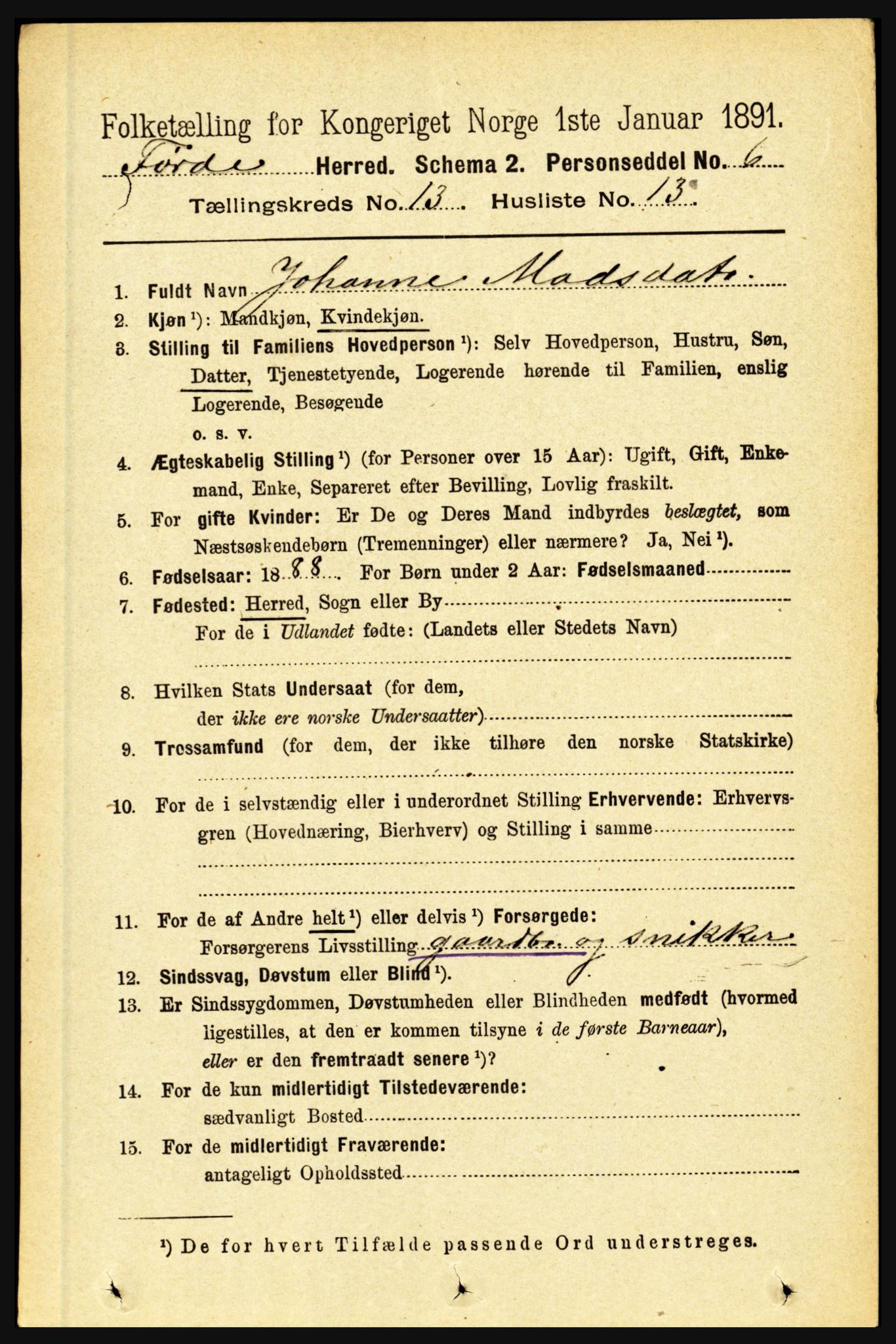 RA, 1891 census for 1432 Førde, 1891, p. 4667