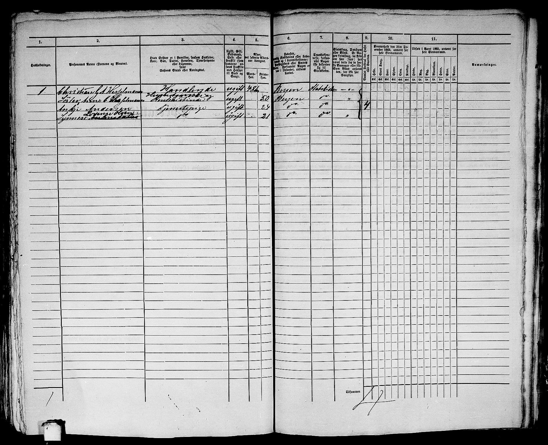 RA, 1865 census for Bergen, 1865, p. 4040