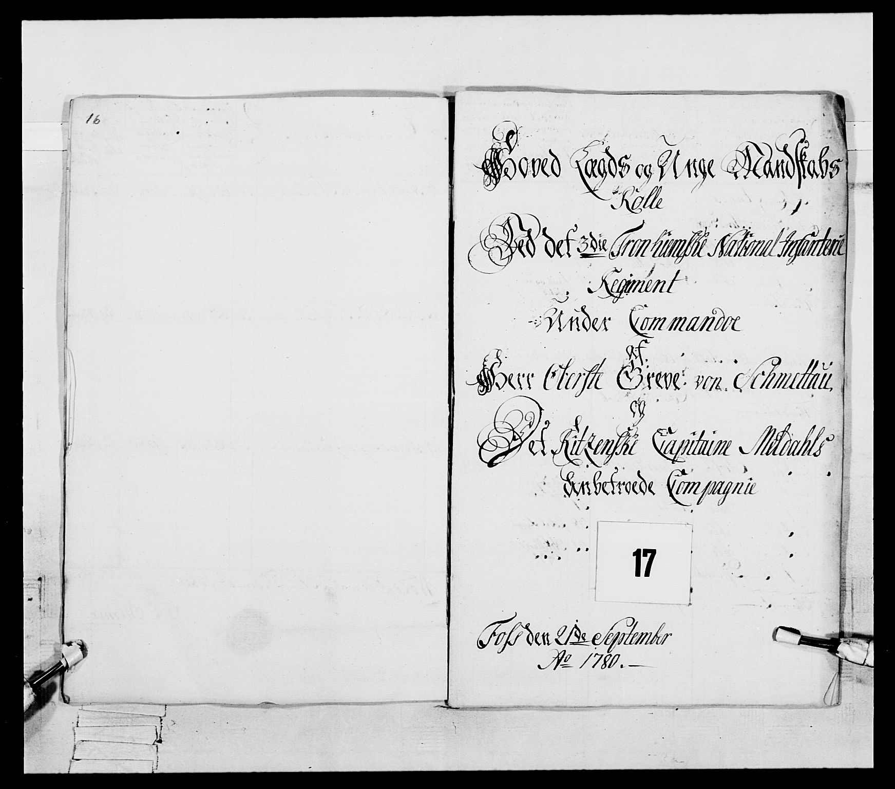 Generalitets- og kommissariatskollegiet, Det kongelige norske kommissariatskollegium, RA/EA-5420/E/Eh/L0087: 3. Trondheimske nasjonale infanteriregiment, 1780, p. 212