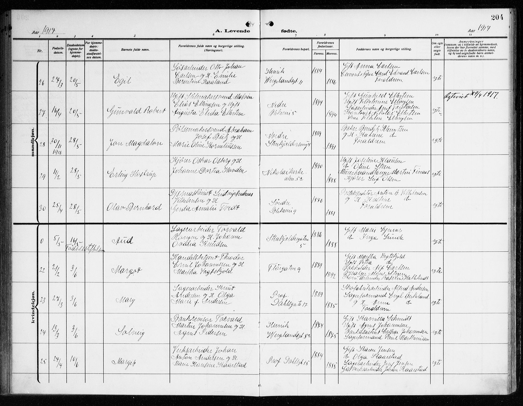 Korskirken sokneprestembete, AV/SAB-A-76101/H/Haa: Parish register (official) no. B 10, 1909-1923, p. 204