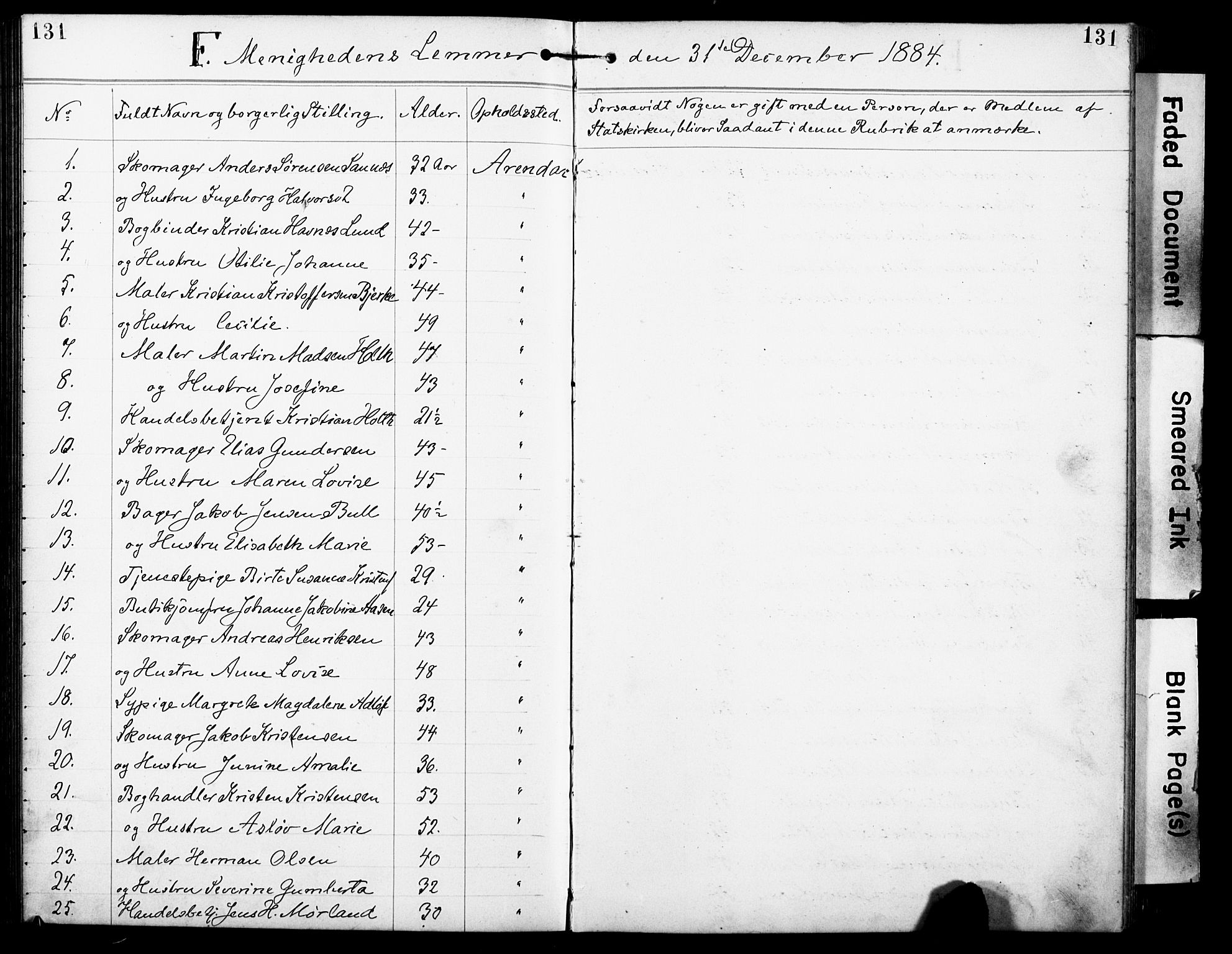 Den evangelisk-lutherske frimenighet, Arendal, AV/SAK-1292-0005/F/Fa/L0002: Dissenter register no. F 6, 1884-1908, p. 131