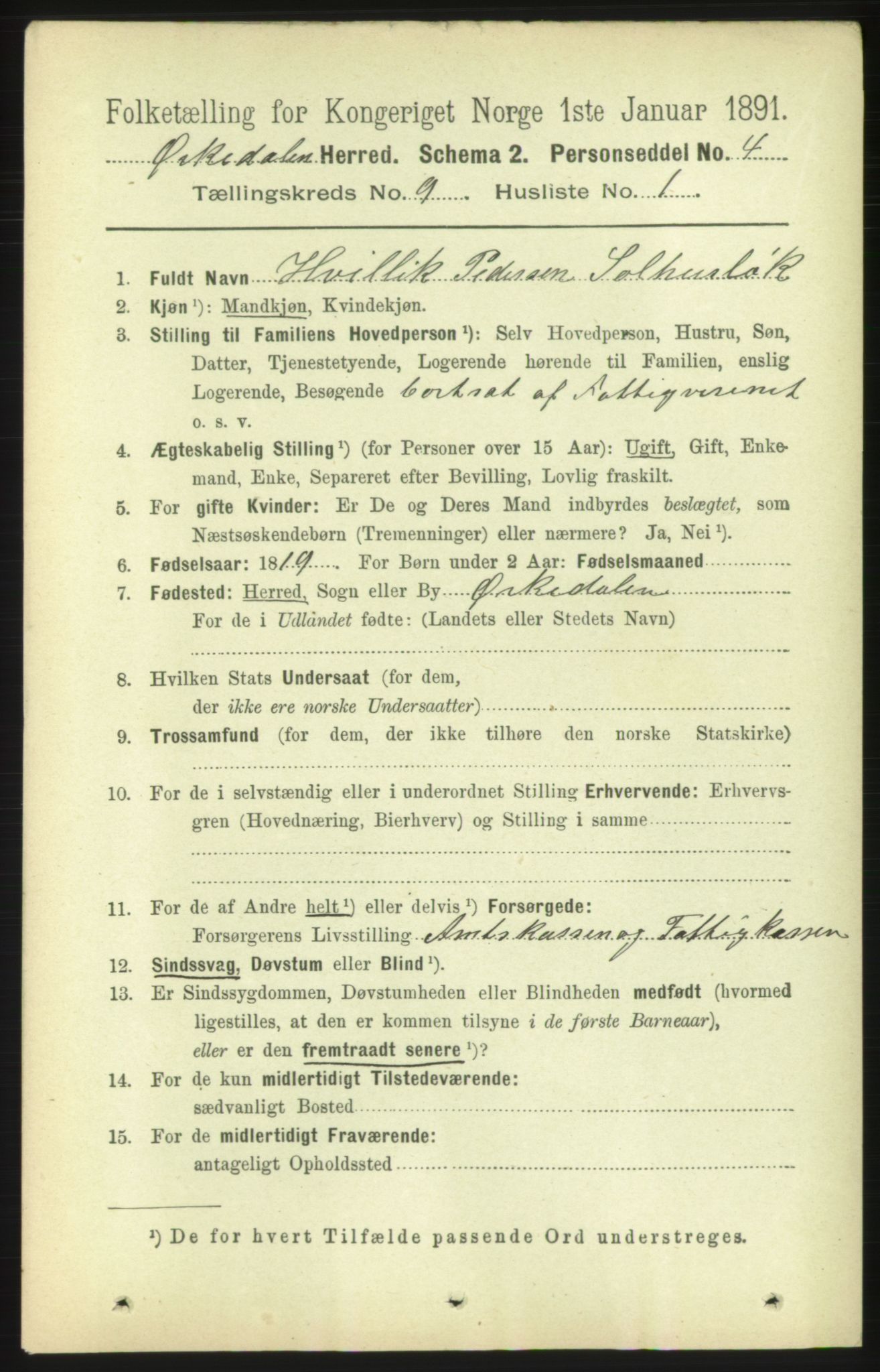 RA, 1891 census for 1638 Orkdal, 1891, p. 4273