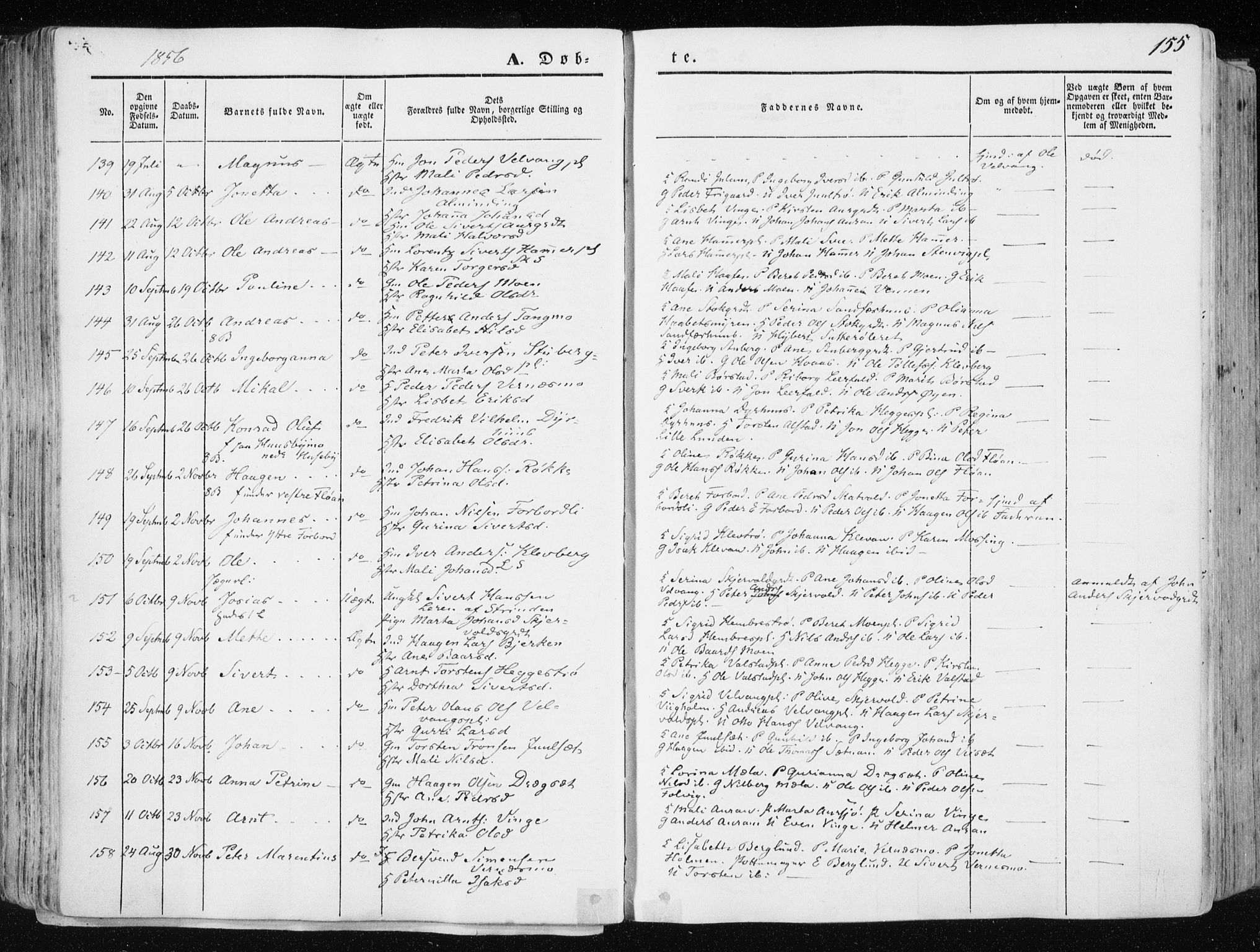 Ministerialprotokoller, klokkerbøker og fødselsregistre - Nord-Trøndelag, SAT/A-1458/709/L0074: Parish register (official) no. 709A14, 1845-1858, p. 155