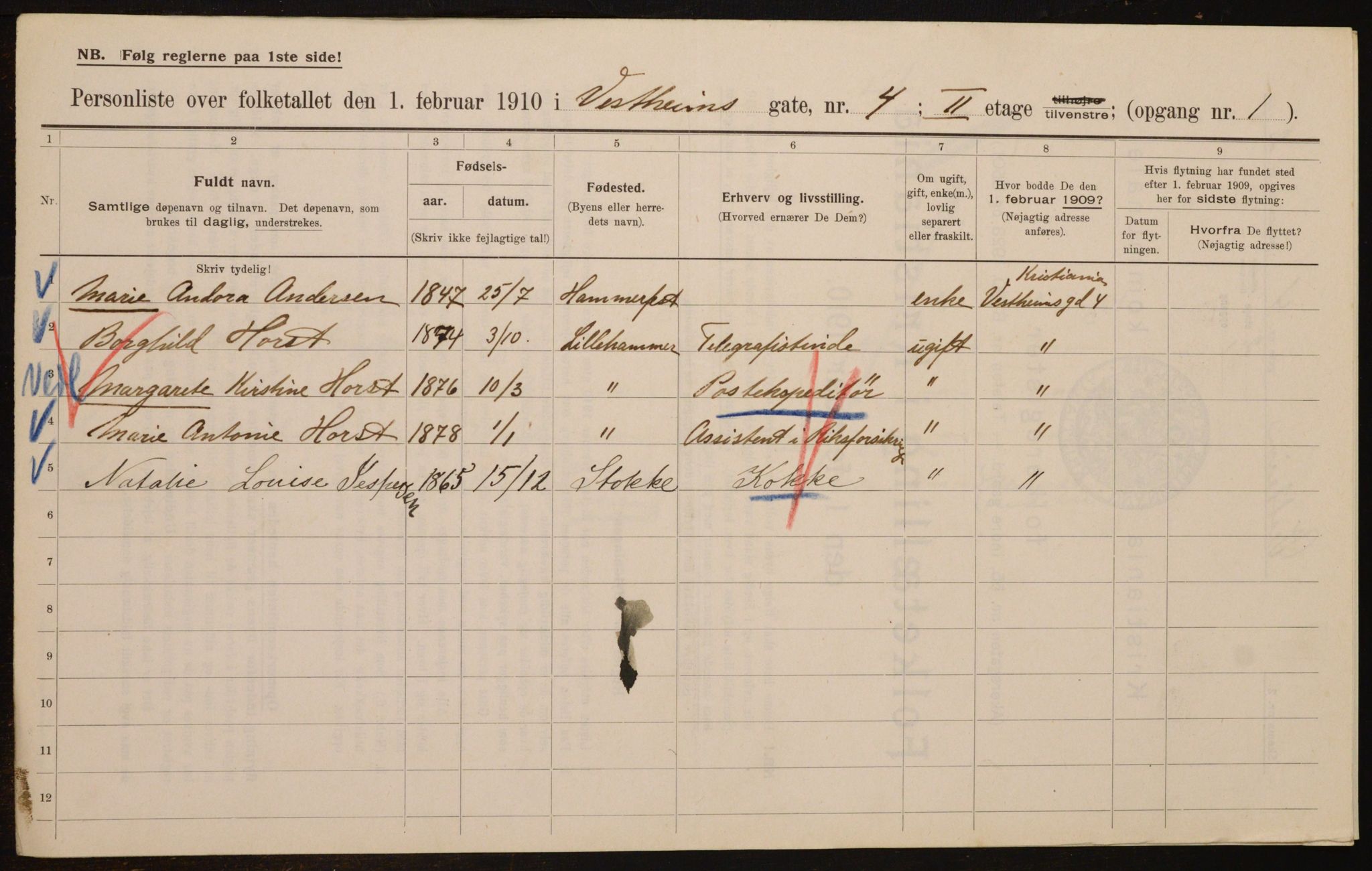 OBA, Municipal Census 1910 for Kristiania, 1910, p. 116077