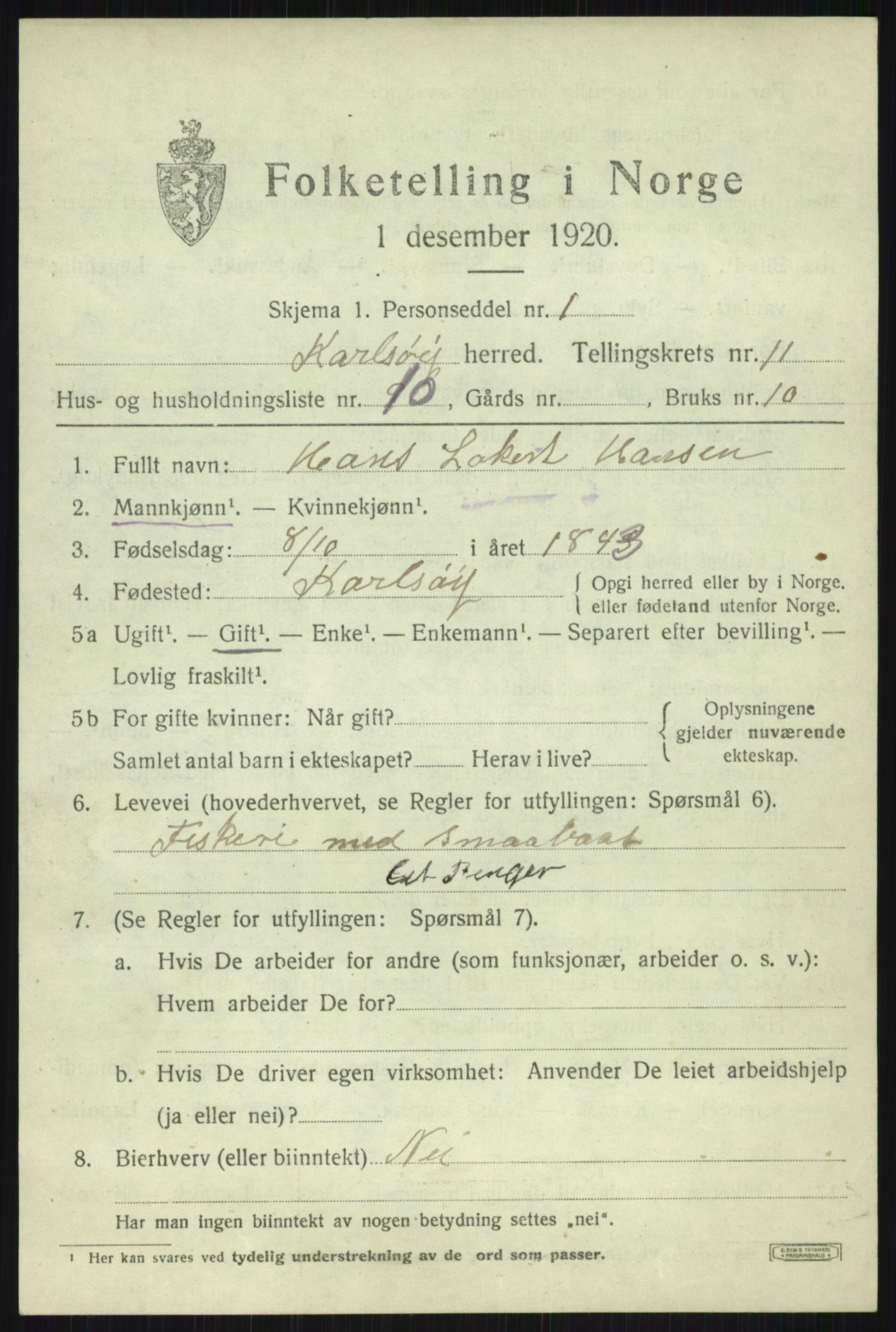 SATØ, 1920 census for Karlsøy, 1920, p. 4070