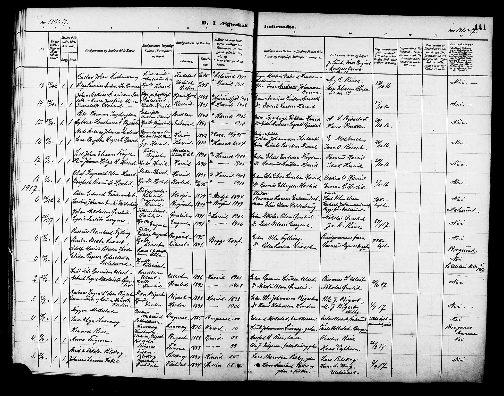 Ministerialprotokoller, klokkerbøker og fødselsregistre - Møre og Romsdal, AV/SAT-A-1454/510/L0126: Parish register (copy) no. 510C03, 1900-1922, p. 141