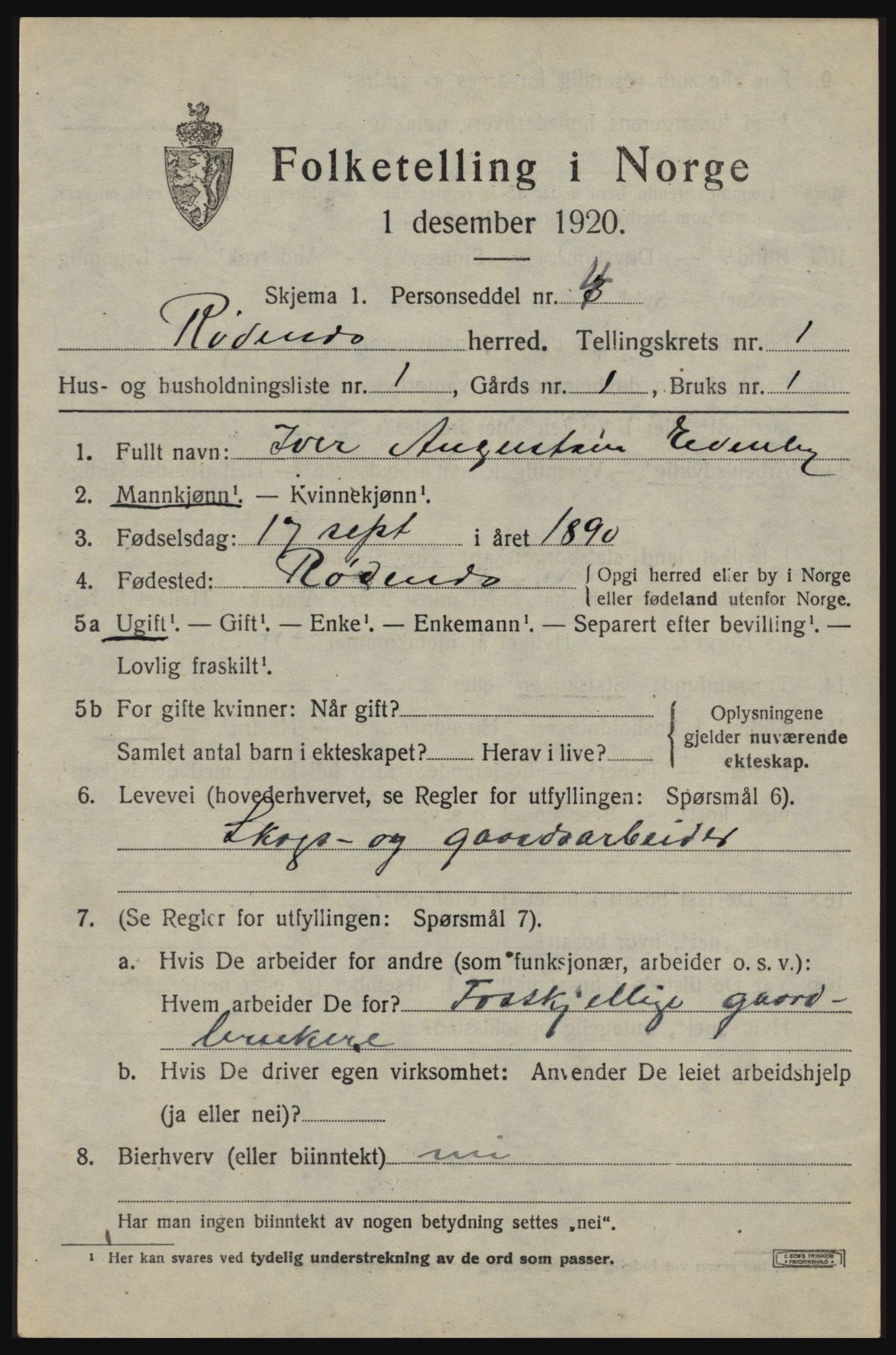 SAO, 1920 census for Rødenes, 1920, p. 570