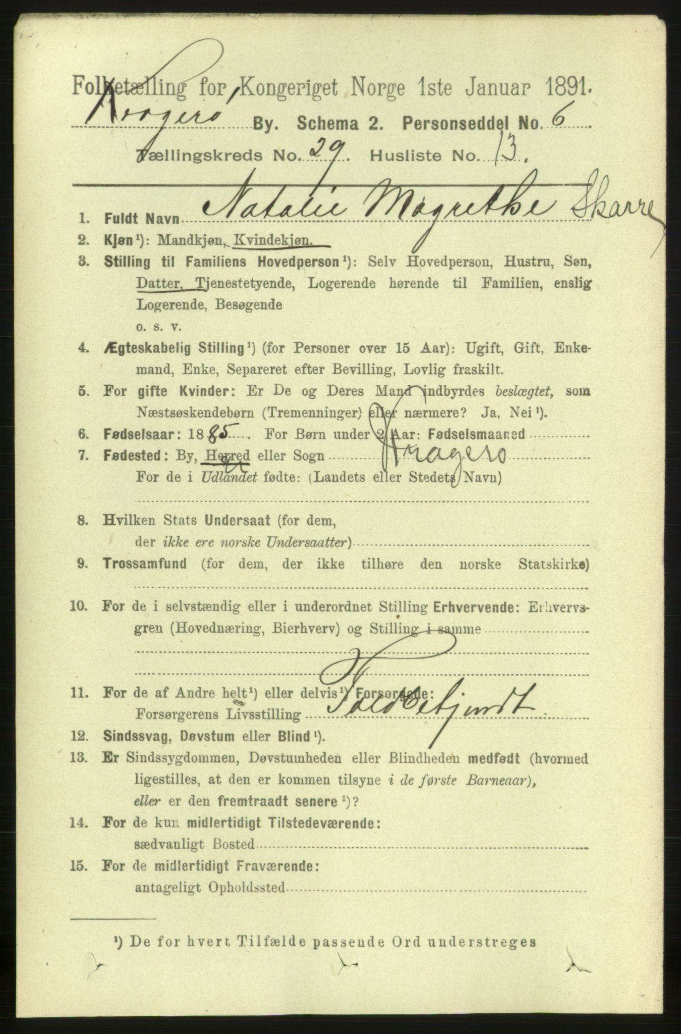 RA, 1891 census for 0801 Kragerø, 1891, p. 5553