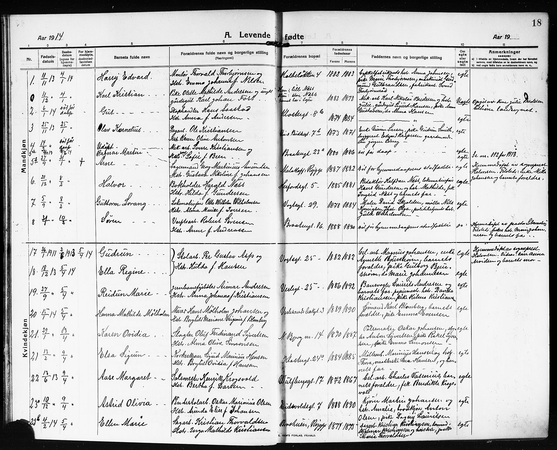 Moss prestekontor Kirkebøker, AV/SAO-A-2003/G/Ga/L0008: Parish register (copy) no. I 8, 1913-1923, p. 18