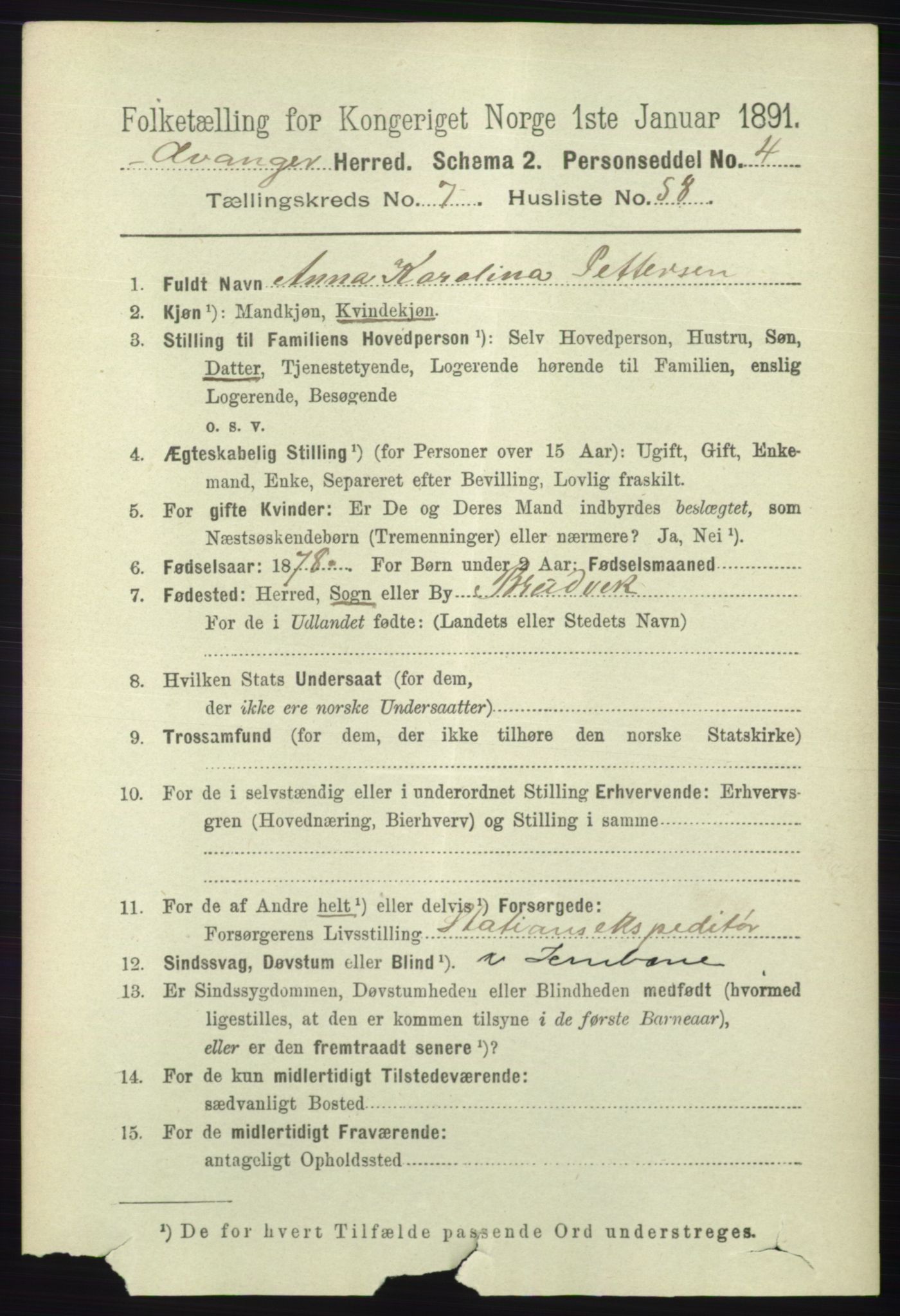 RA, 1891 census for 1237 Evanger, 1891, p. 2241