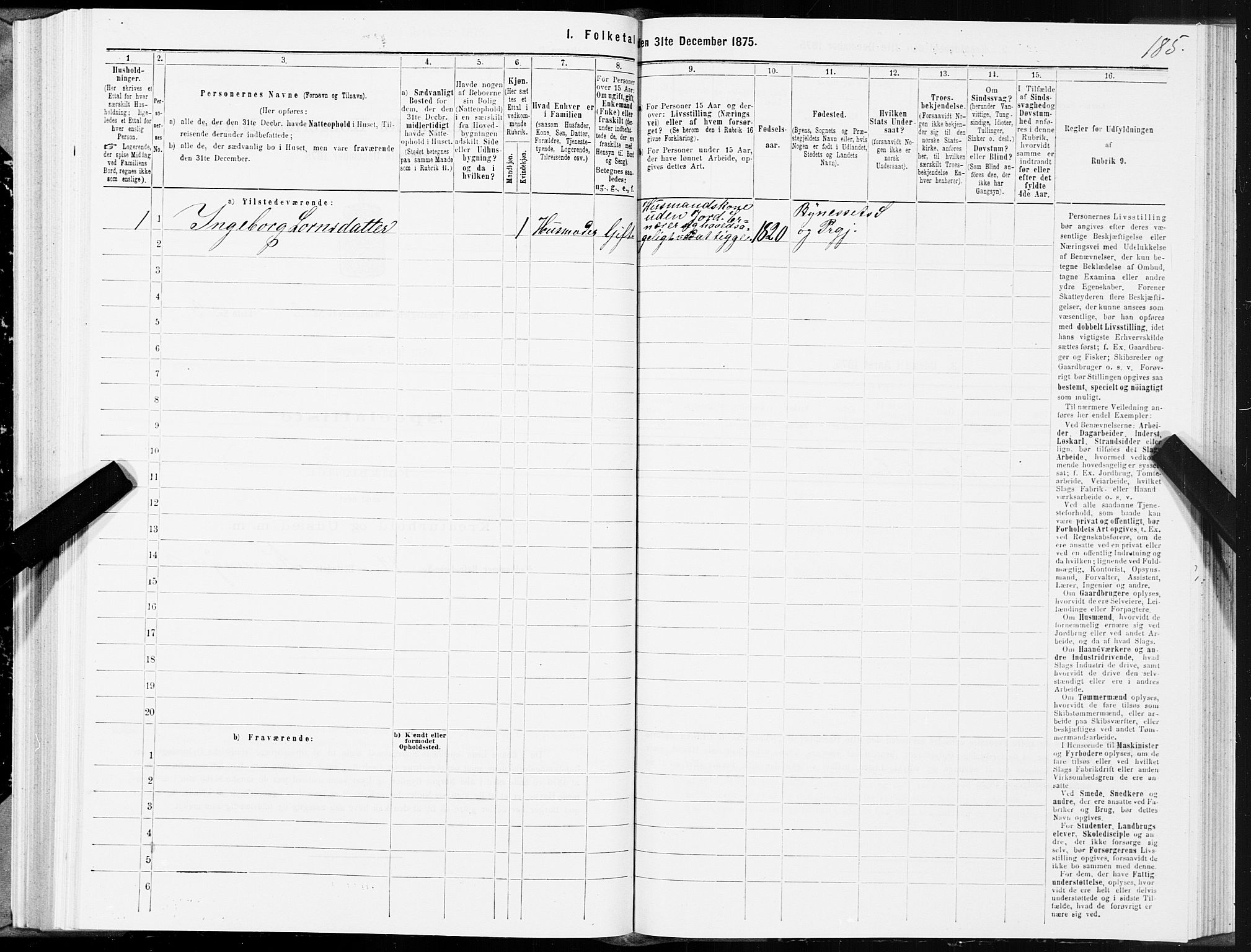 SAT, 1875 census for 1653P Melhus, 1875, p. 1185