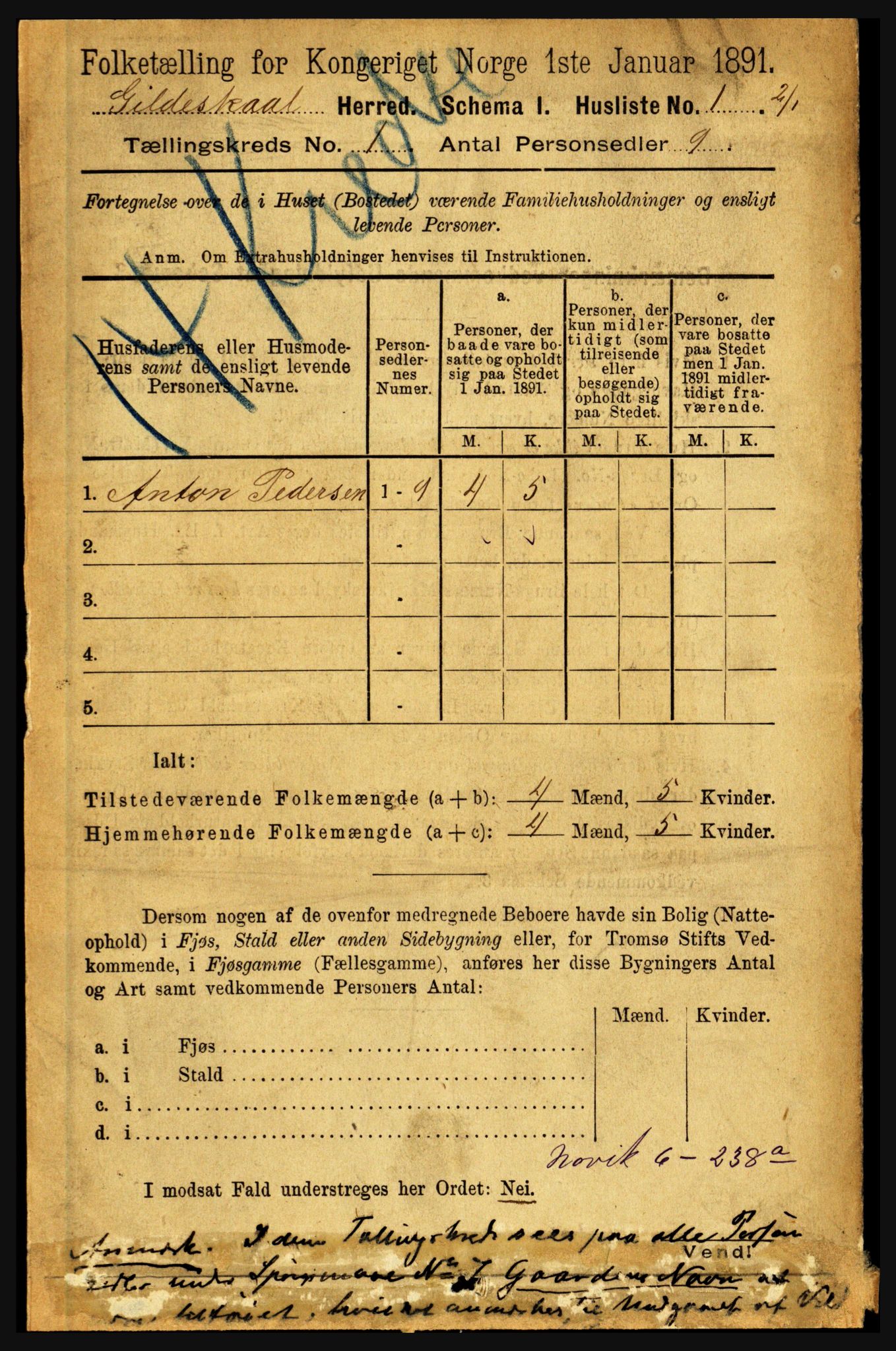 RA, 1891 census for 1838 Gildeskål, 1891, p. 37