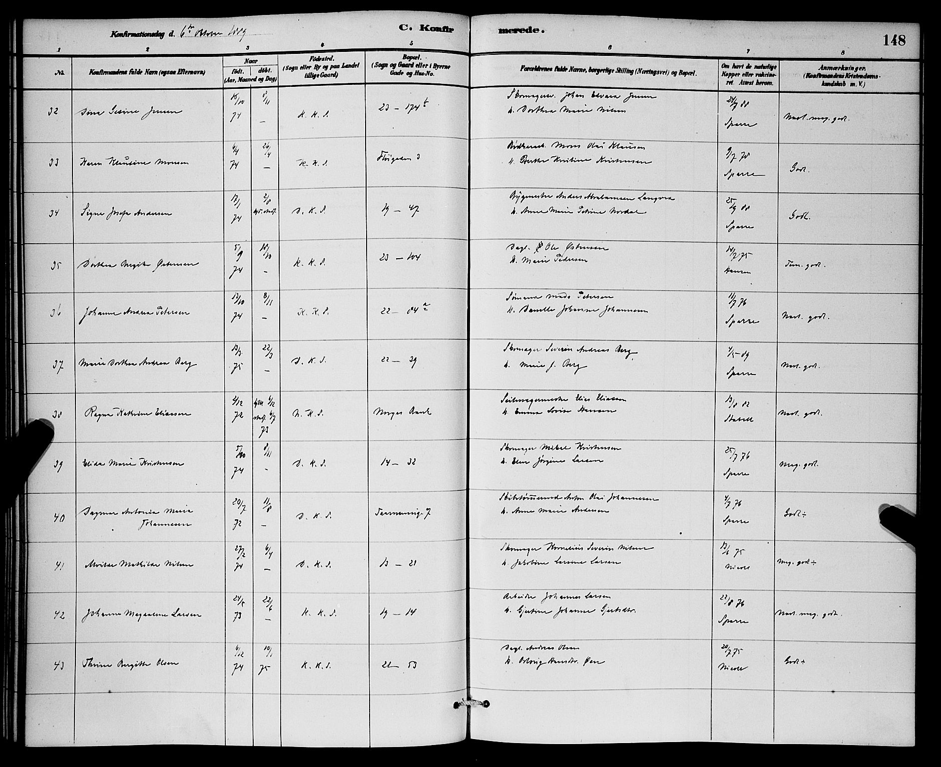 Korskirken sokneprestembete, AV/SAB-A-76101/H/Hab: Parish register (copy) no. C 3, 1880-1892, p. 148