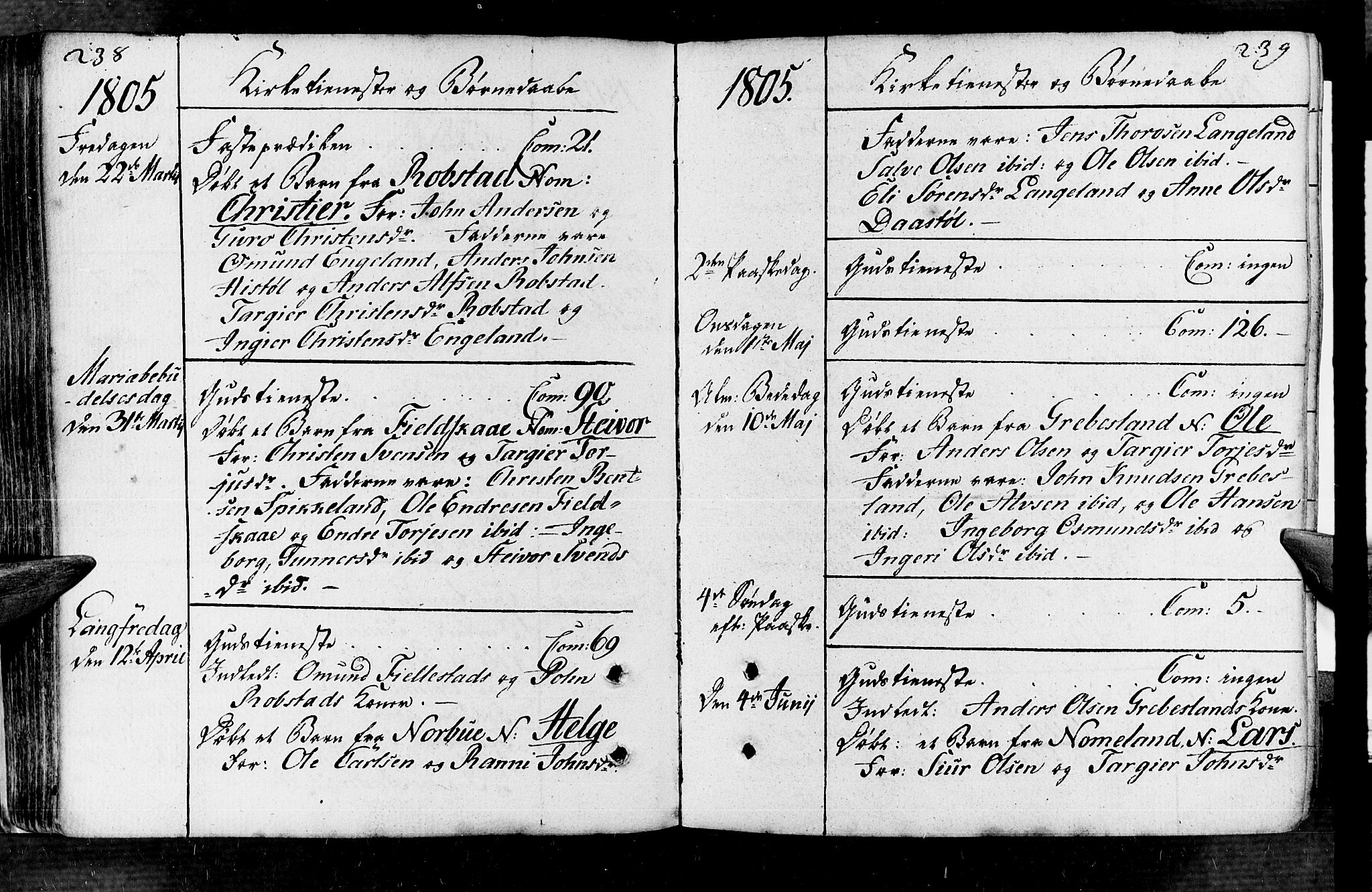 Vennesla sokneprestkontor, SAK/1111-0045/Fa/Fac/L0002: Parish register (official) no. A 2, 1785-1834, p. 238-239