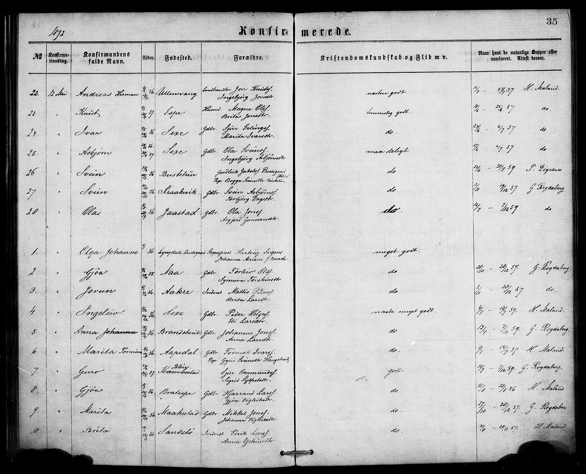 Ullensvang sokneprestembete, AV/SAB-A-78701/H/Haa: Parish register (official) no. A 13, 1867-1879, p. 35