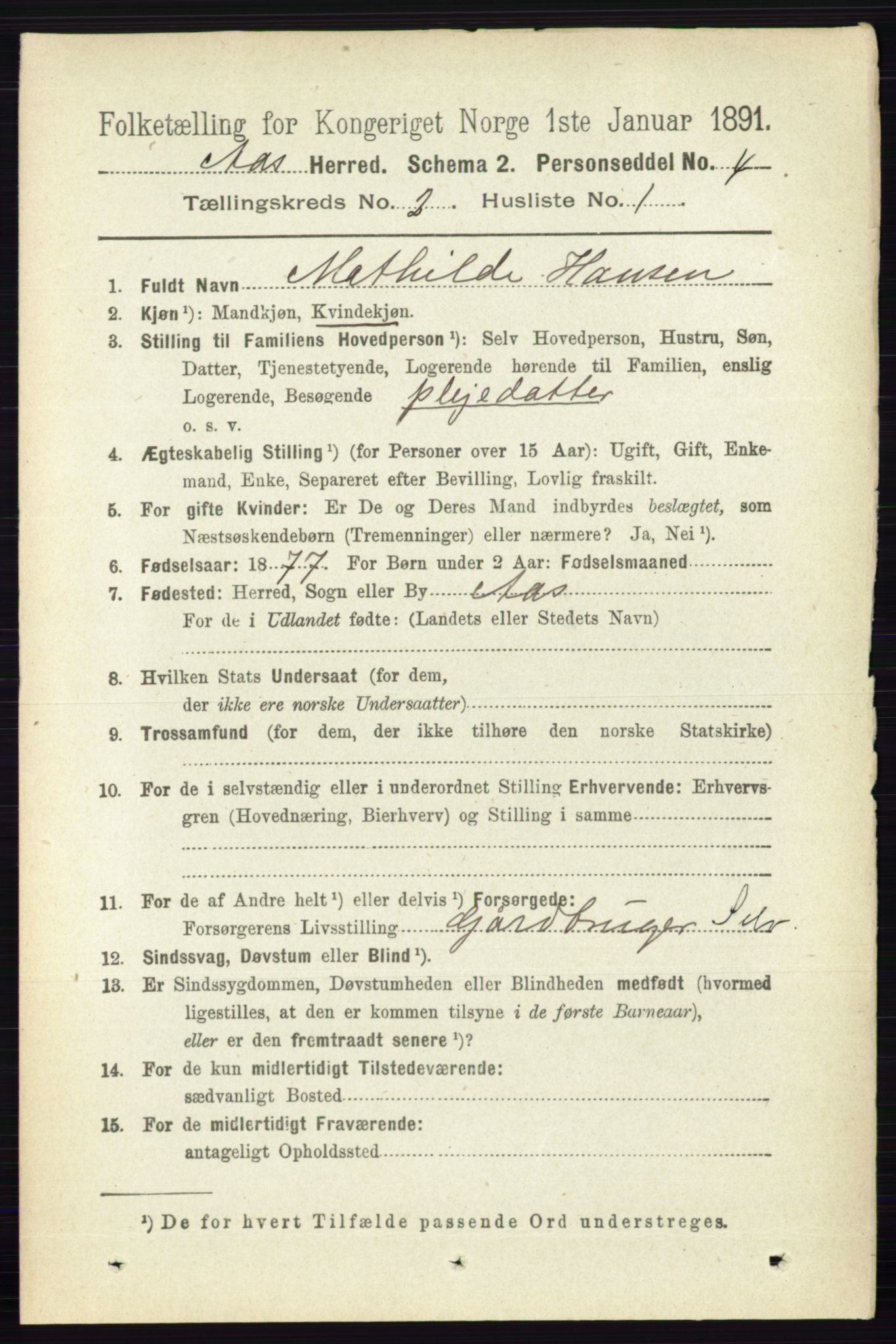 RA, 1891 census for 0214 Ås, 1891, p. 1578