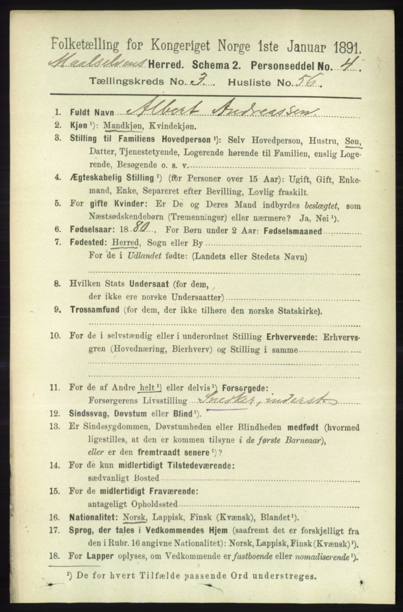 RA, 1891 census for 1924 Målselv, 1891, p. 985