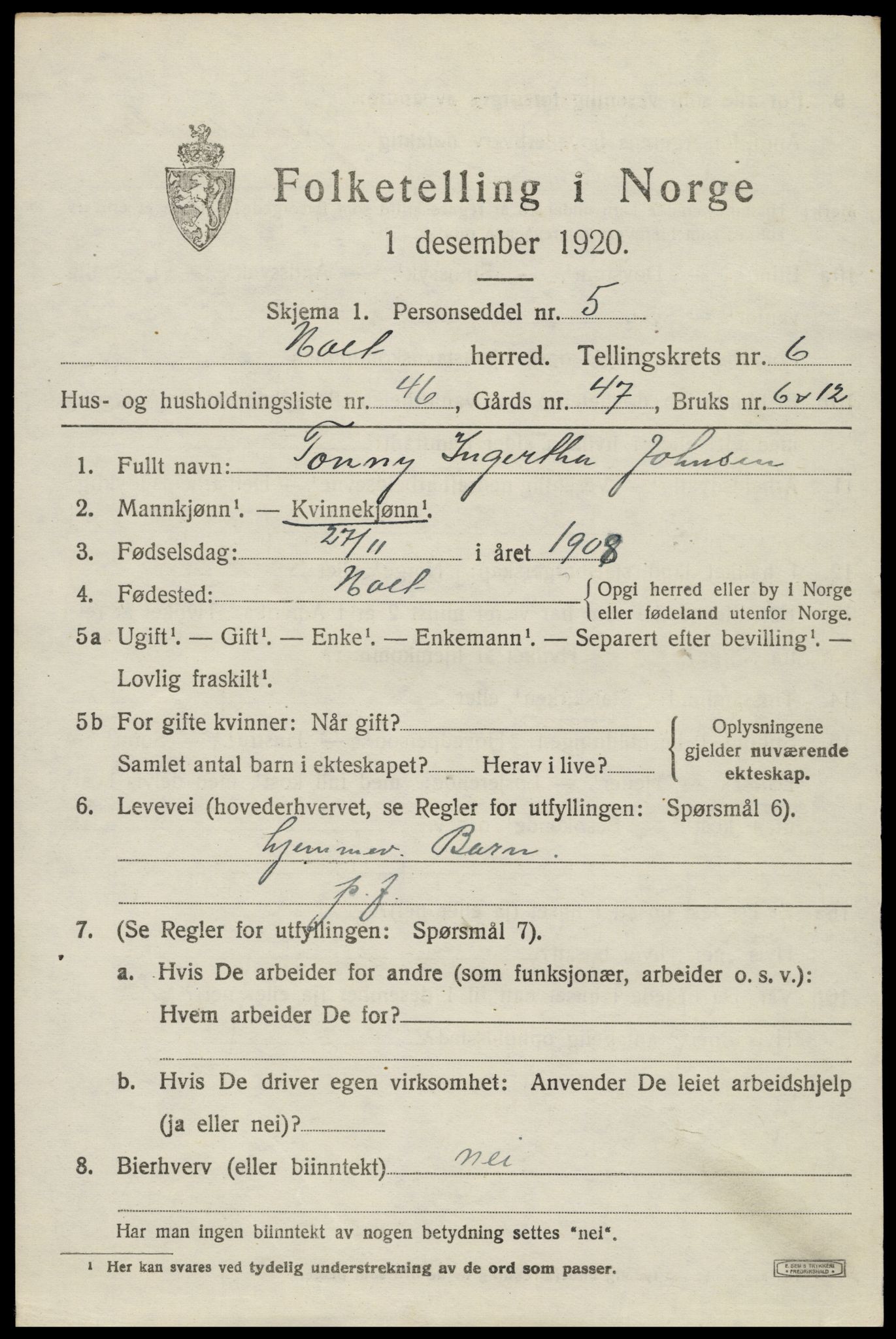 SAK, 1920 census for Holt, 1920, p. 4310