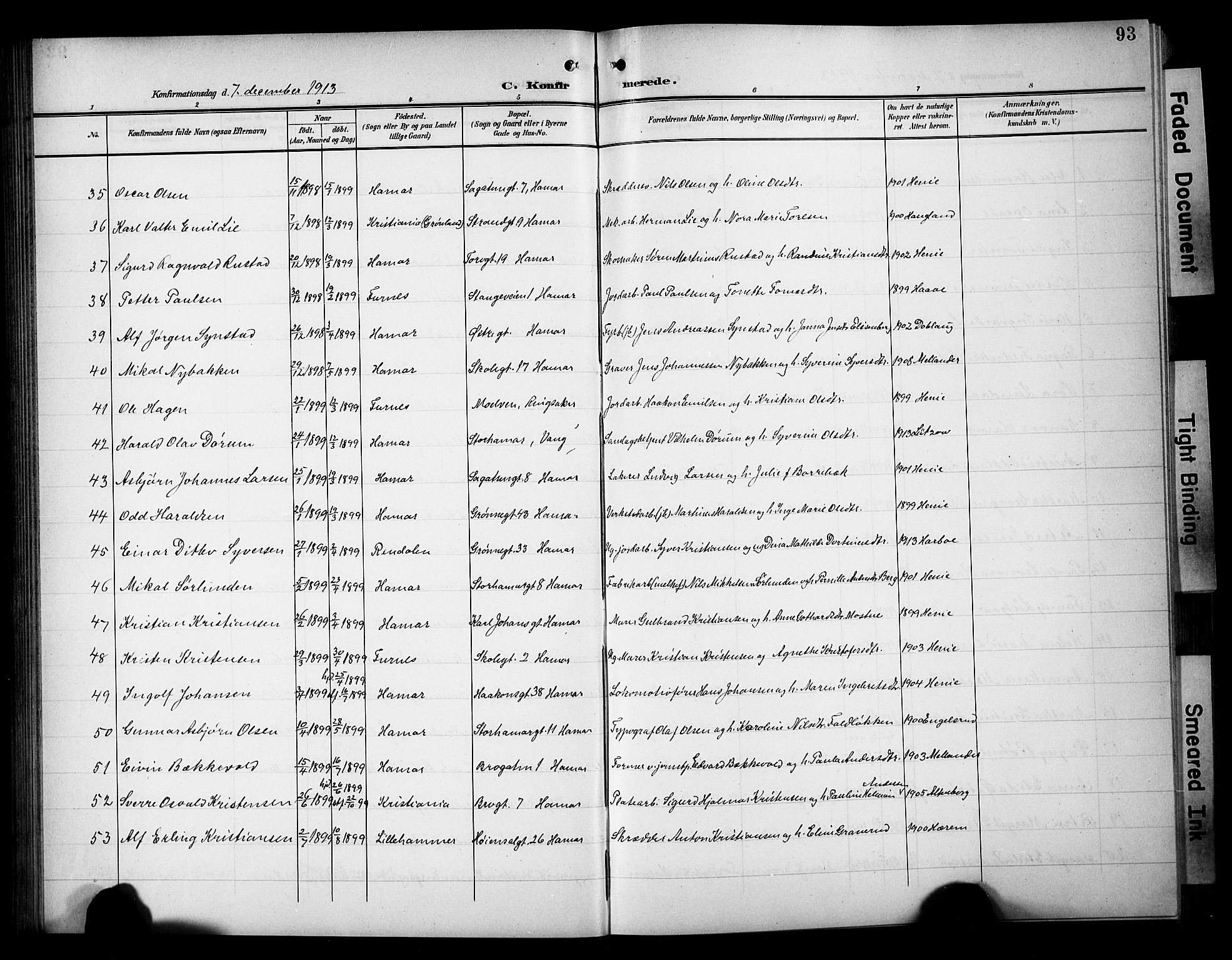 Hamar prestekontor, AV/SAH-DOMPH-002/H/Ha/Hab/L0002: Parish register (copy) no. 2, 1899-1929, p. 93