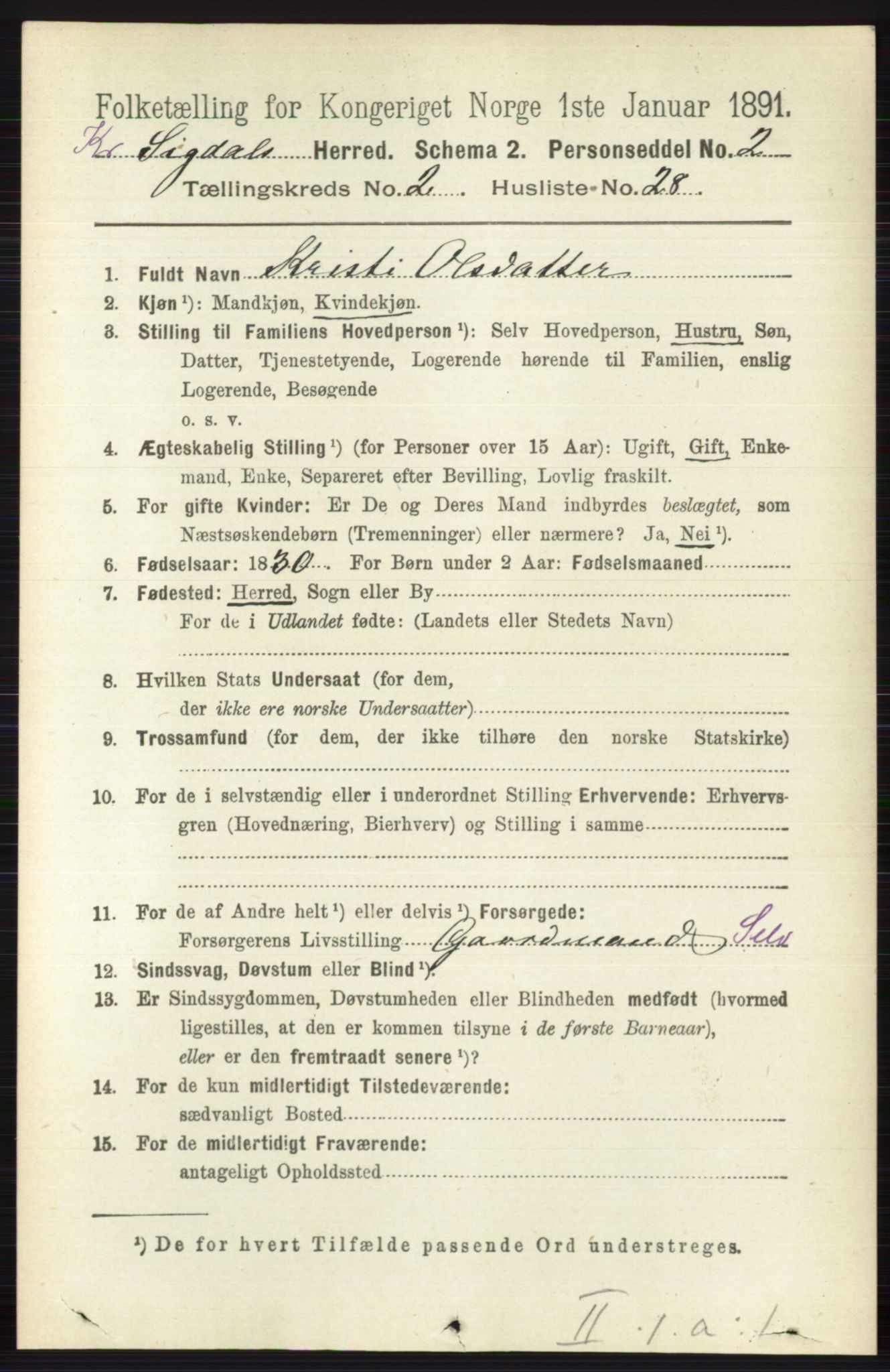 RA, 1891 census for 0621 Sigdal, 1891, p. 5505