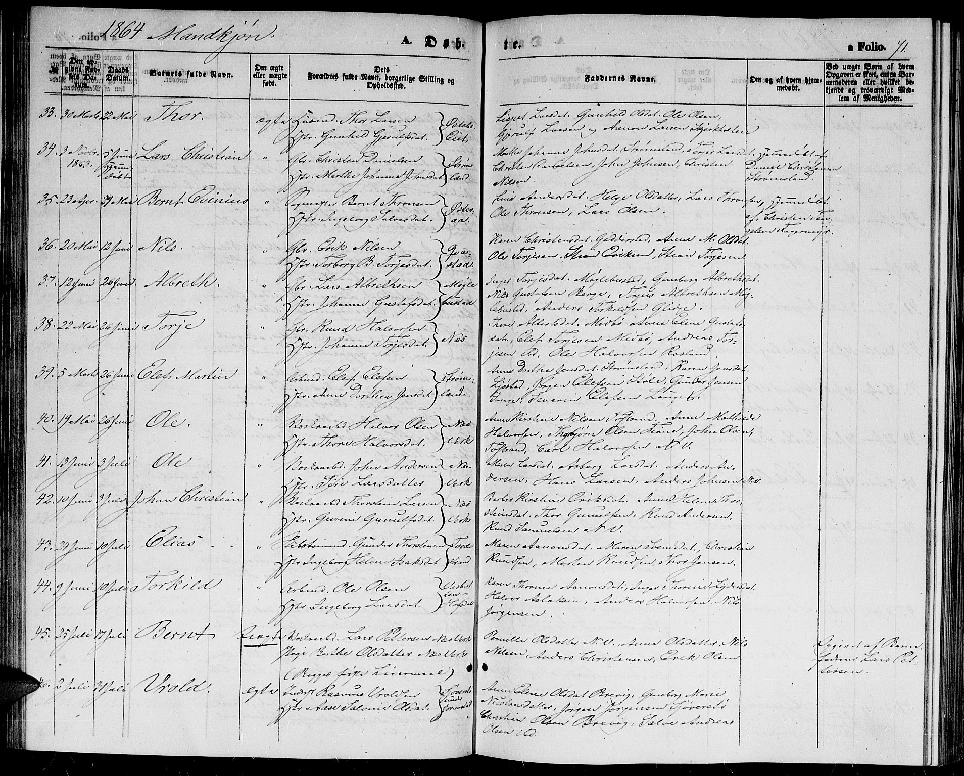 Holt sokneprestkontor, AV/SAK-1111-0021/F/Fb/L0008: Parish register (copy) no. B 8, 1858-1871, p. 71