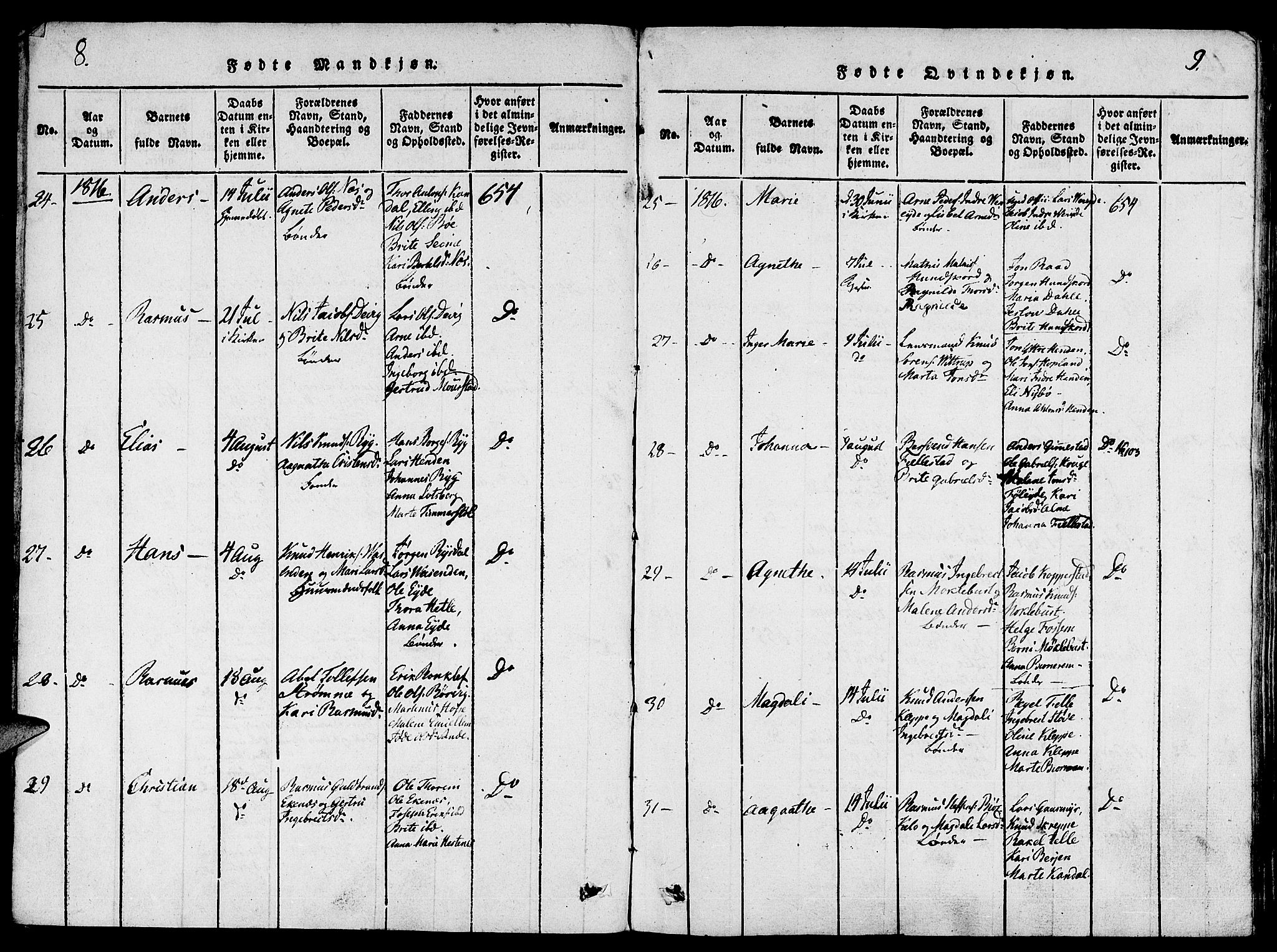 Gloppen sokneprestembete, SAB/A-80101/H/Haa/Haaa/L0006: Parish register (official) no. A 6, 1816-1826, p. 8-9