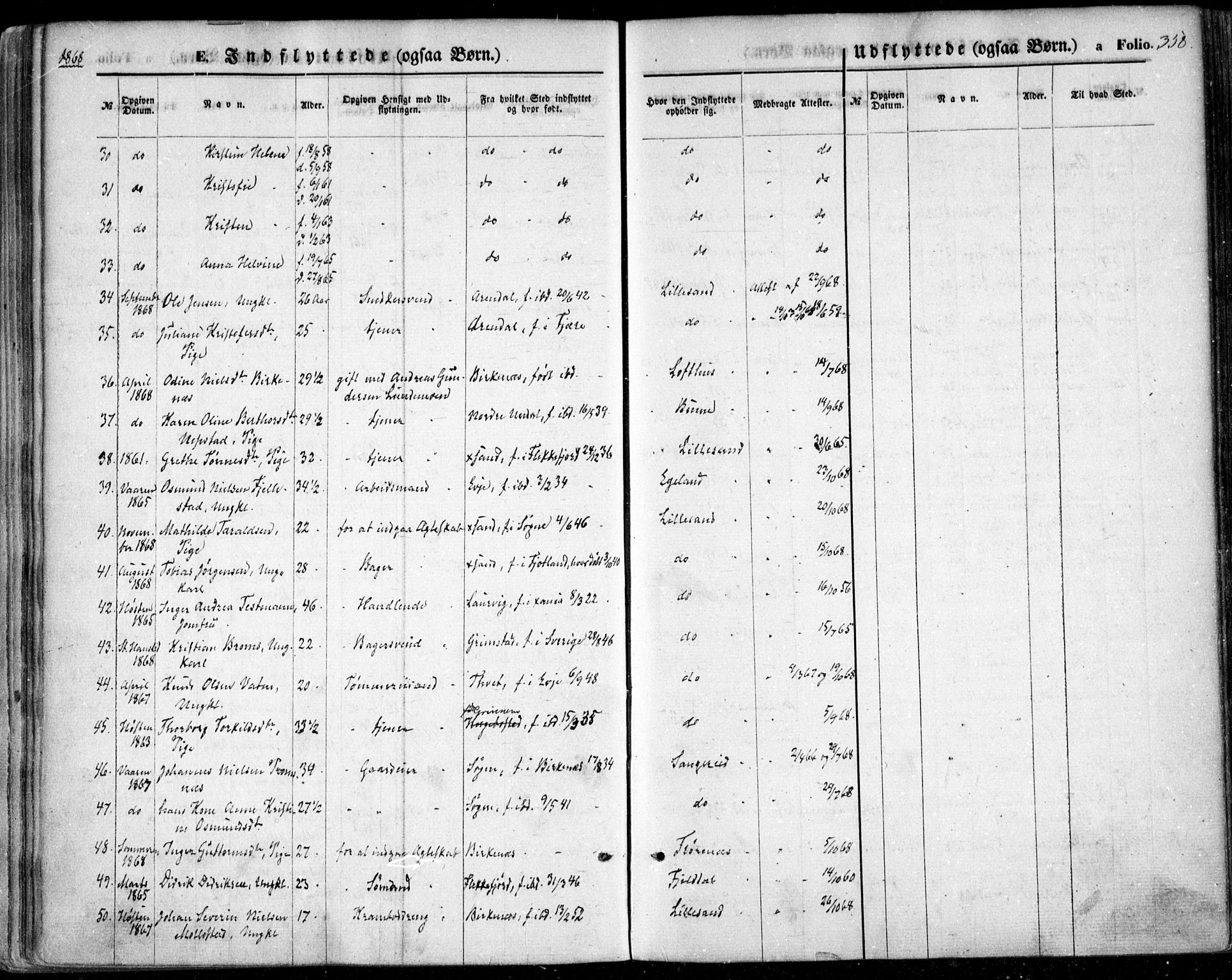 Vestre Moland sokneprestkontor, AV/SAK-1111-0046/F/Fa/Fab/L0007: Parish register (official) no. A 7, 1859-1872, p. 358