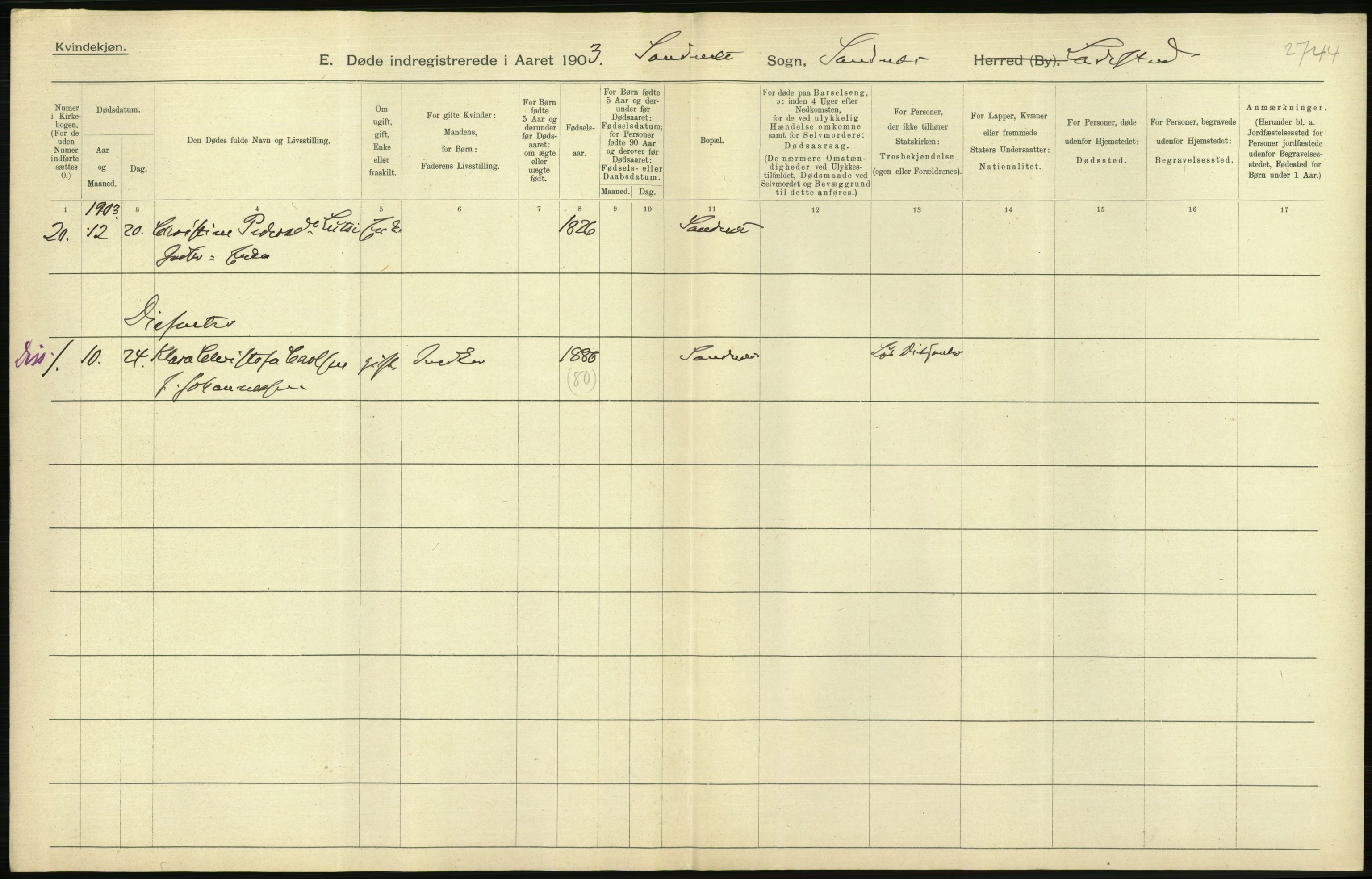 Statistisk sentralbyrå, Sosiodemografiske emner, Befolkning, AV/RA-S-2228/D/Df/Dfa/Dfaa/L0012: Stavanger amt: Fødte, gifte, døde, 1903, p. 830