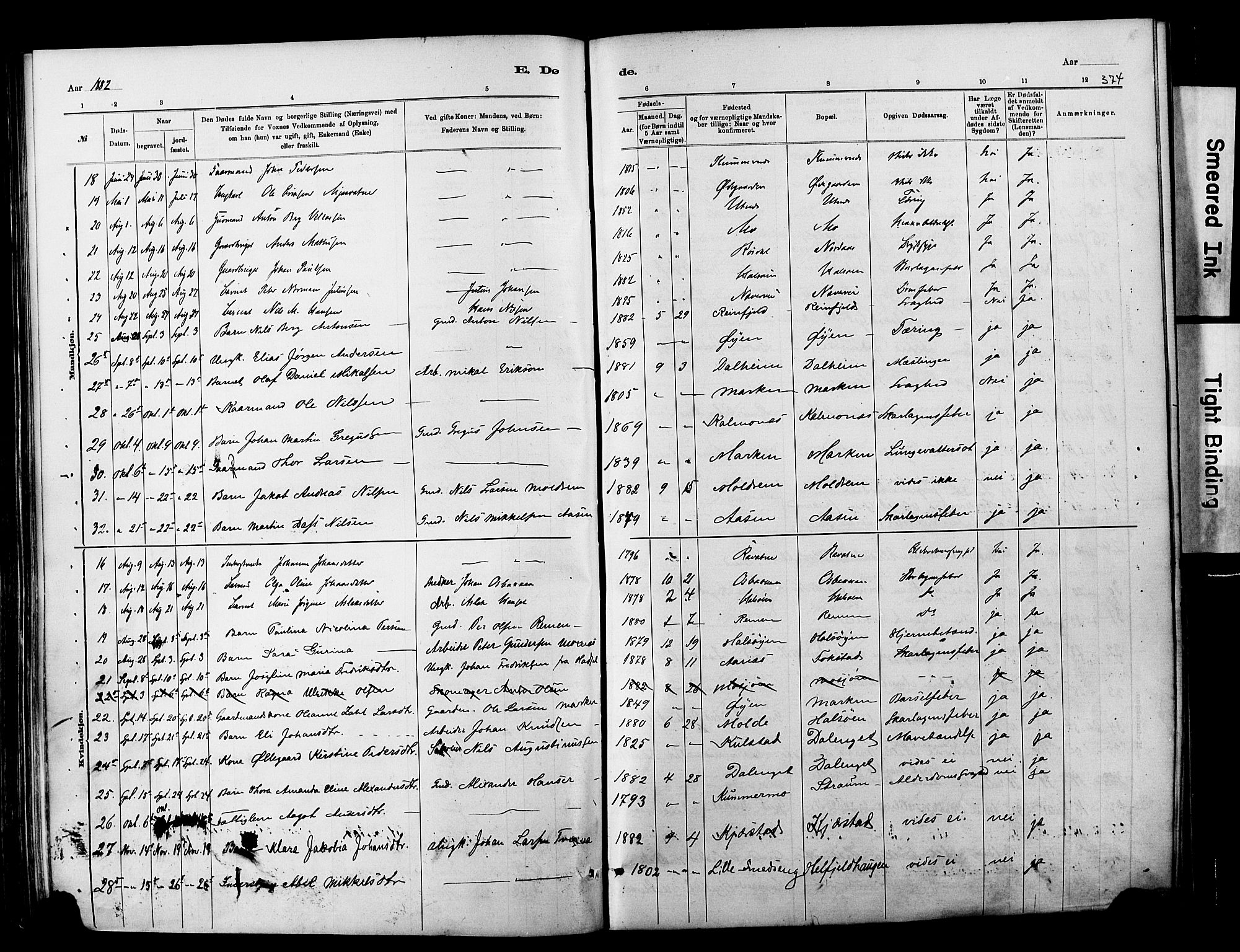 Ministerialprotokoller, klokkerbøker og fødselsregistre - Nordland, AV/SAT-A-1459/820/L0295: Parish register (official) no. 820A16, 1880-1896, p. 374