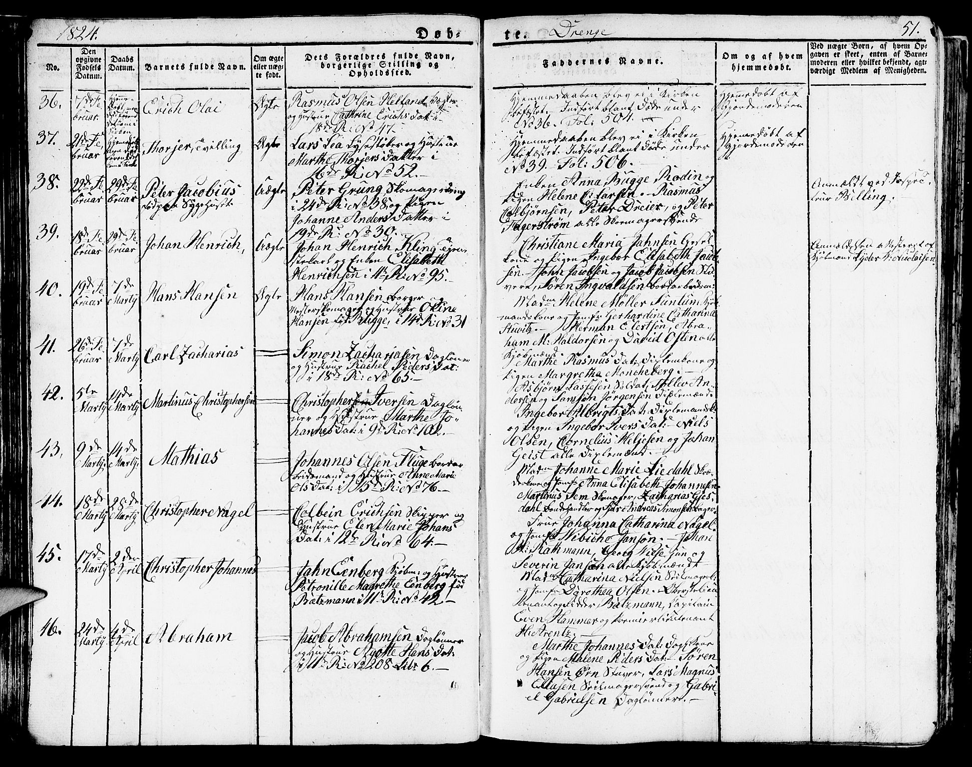 Domkirken sokneprestembete, SAB/A-74801/H/Haa/L0012: Parish register (official) no. A 12, 1821-1840, p. 51
