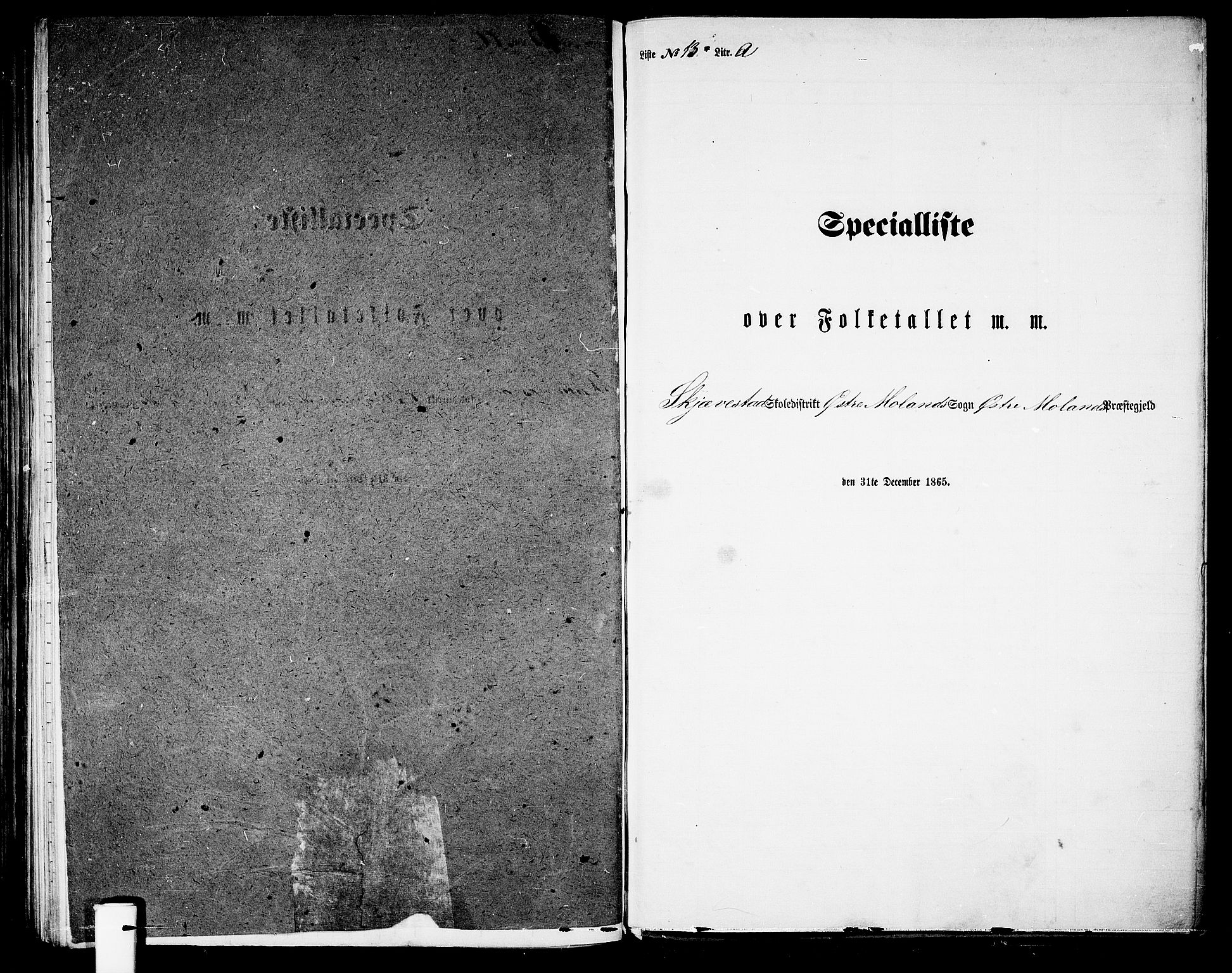 RA, 1865 census for Austre Moland, 1865, p. 308