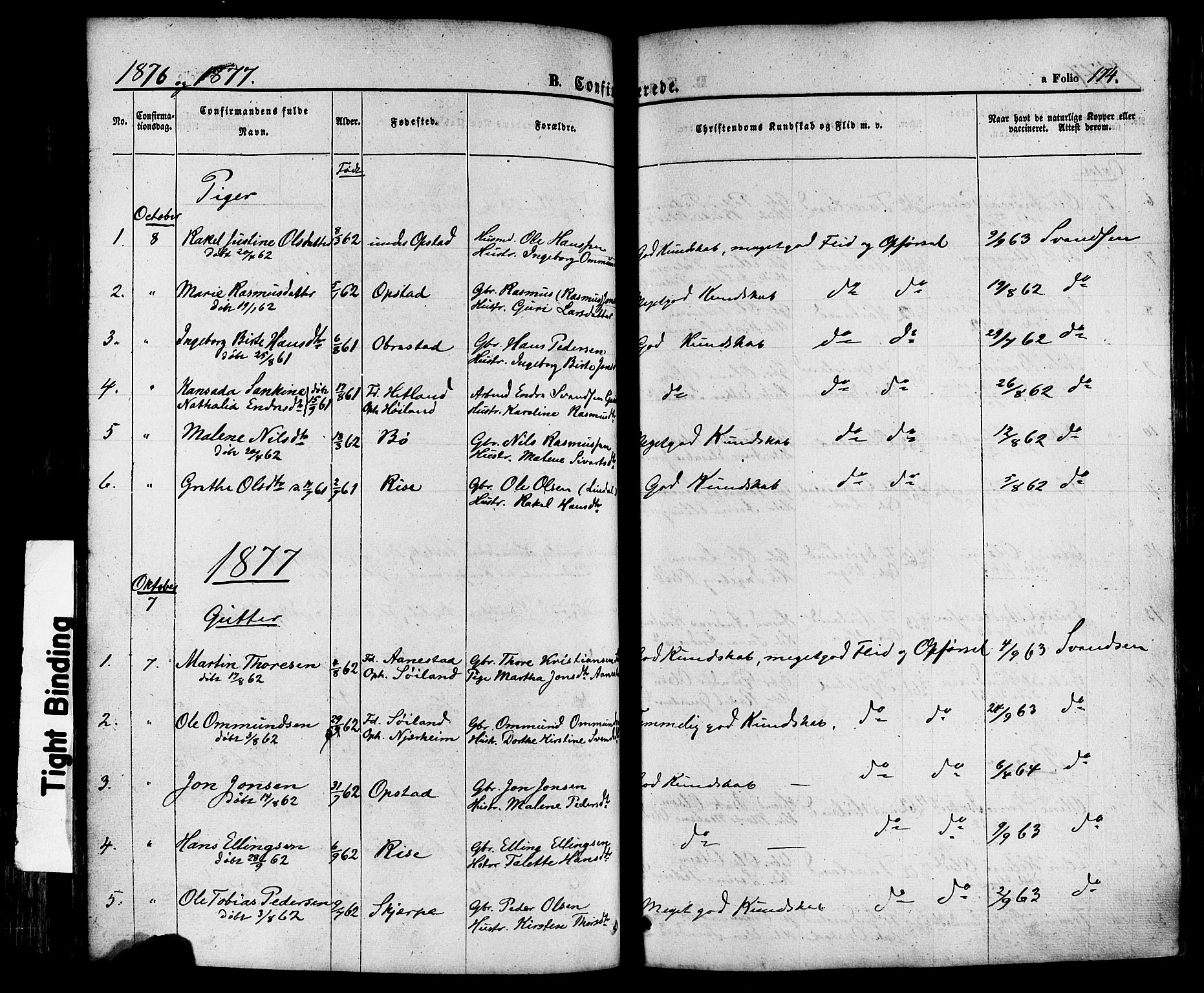 Hå sokneprestkontor, SAST/A-101801/001/30BA/L0008: Parish register (official) no. A 7, 1853-1878, p. 174