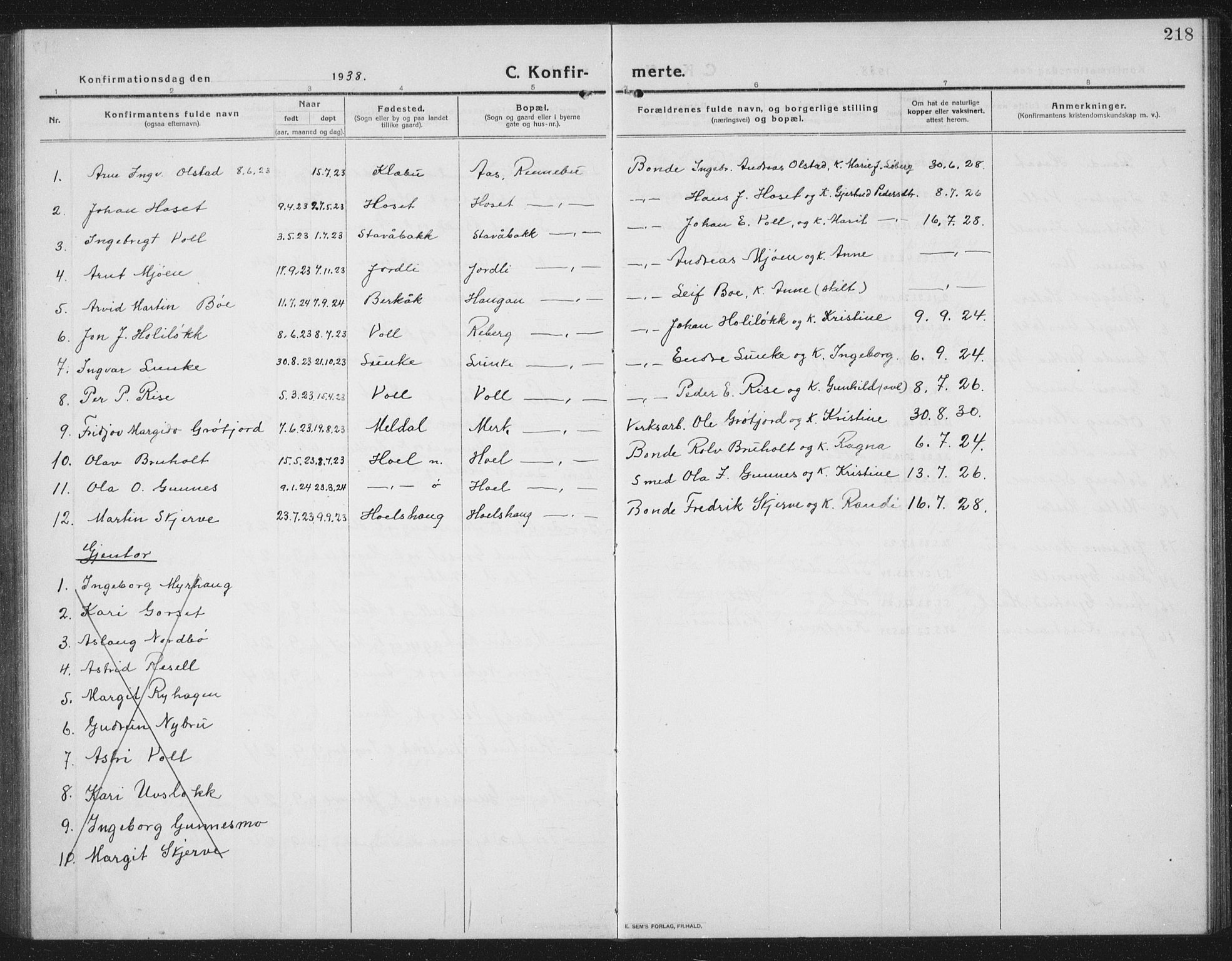 Ministerialprotokoller, klokkerbøker og fødselsregistre - Sør-Trøndelag, SAT/A-1456/674/L0877: Parish register (copy) no. 674C04, 1913-1940, p. 218