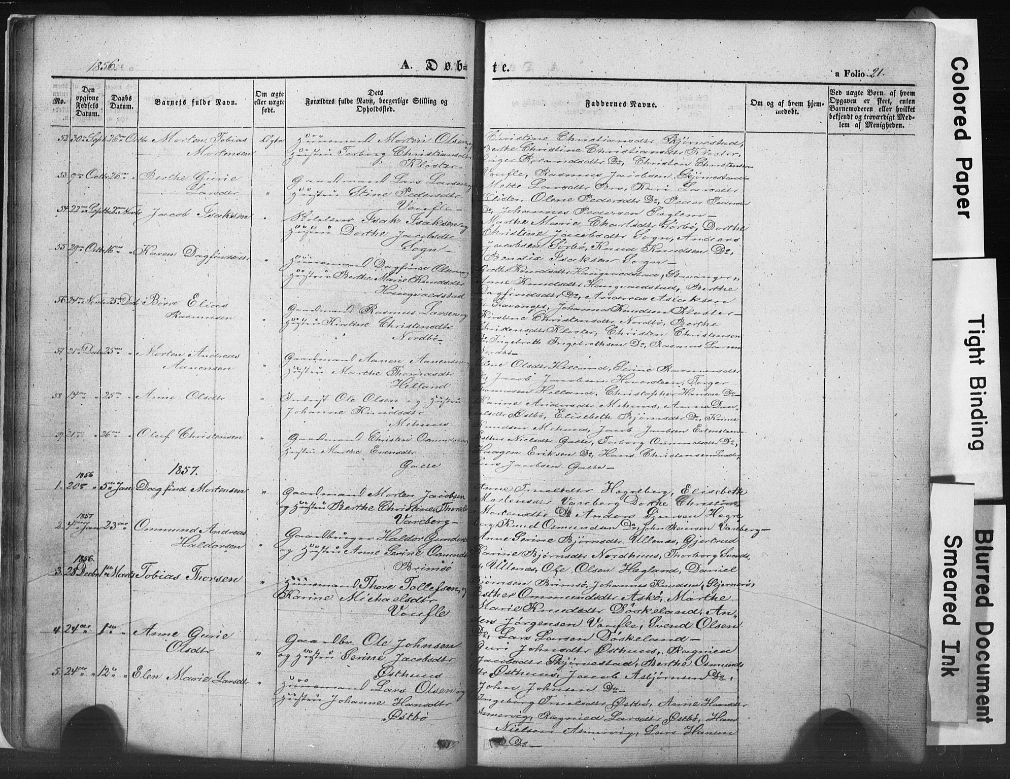 Rennesøy sokneprestkontor, SAST/A -101827/H/Ha/Hab/L0002: Parish register (copy) no. B 2, 1852-1880, p. 21