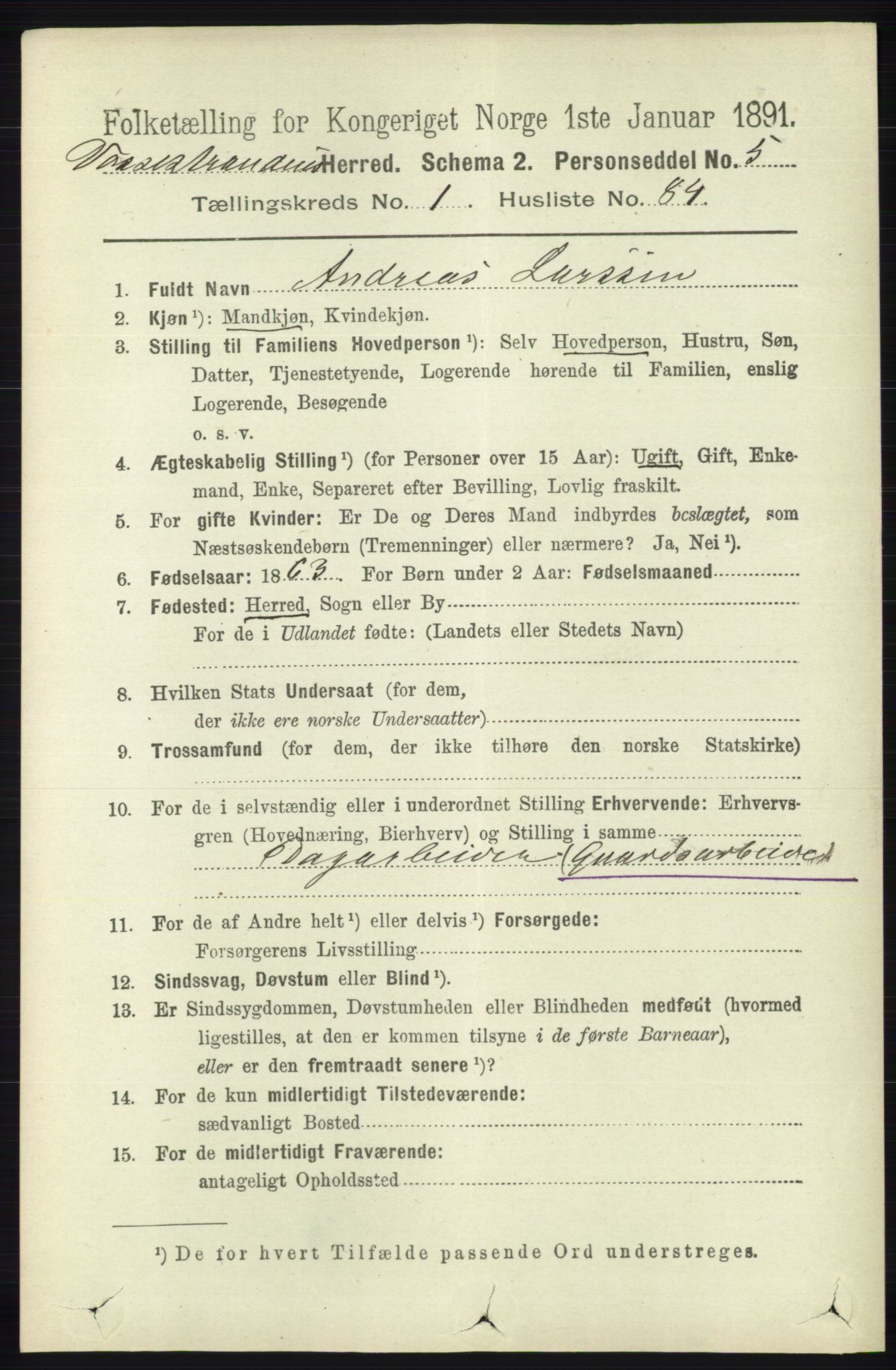 RA, 1891 census for 1236 Vossestrand, 1891, p. 640