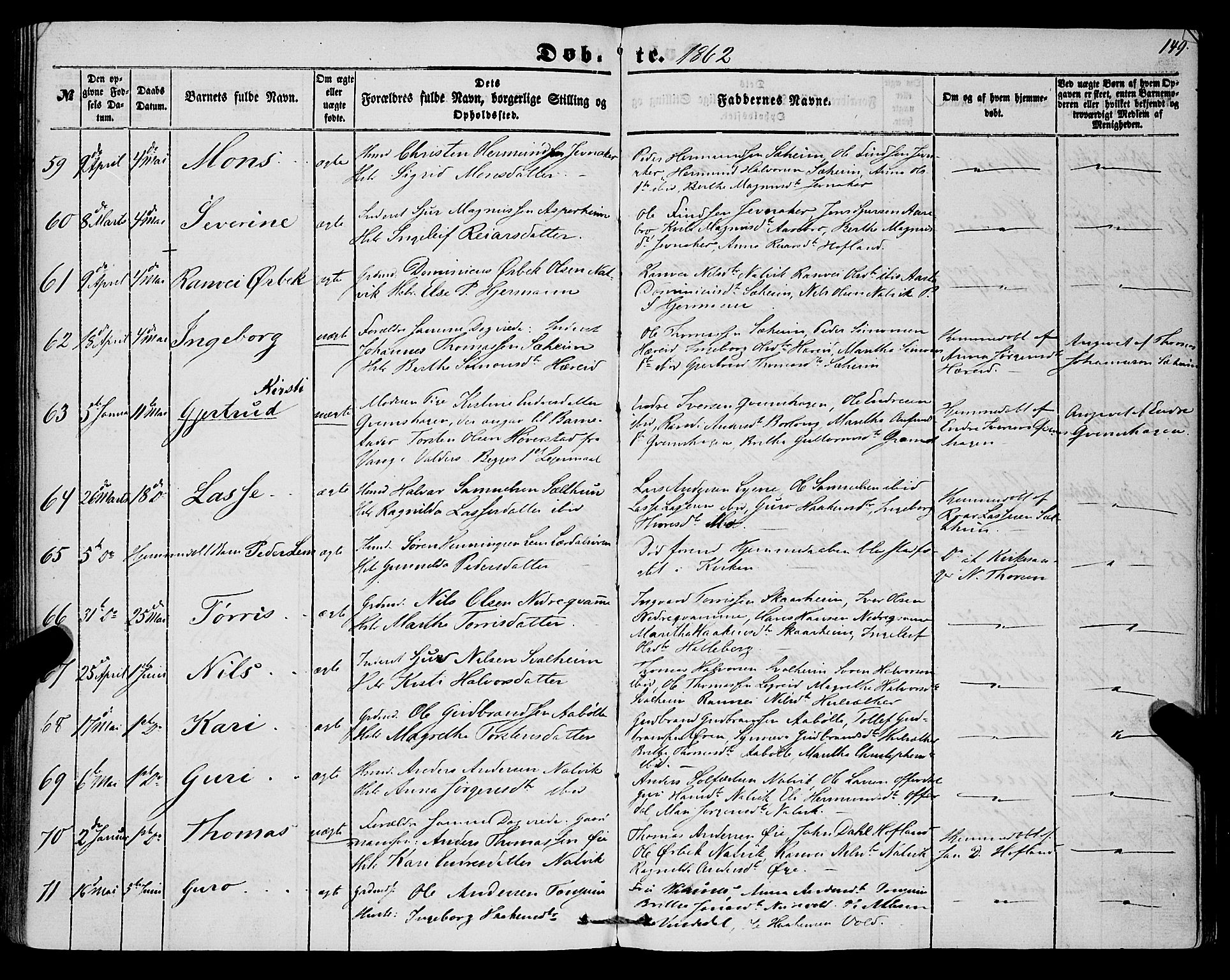 Lærdal sokneprestembete, SAB/A-81201: Parish register (official) no. A 11, 1850-1866, p. 149