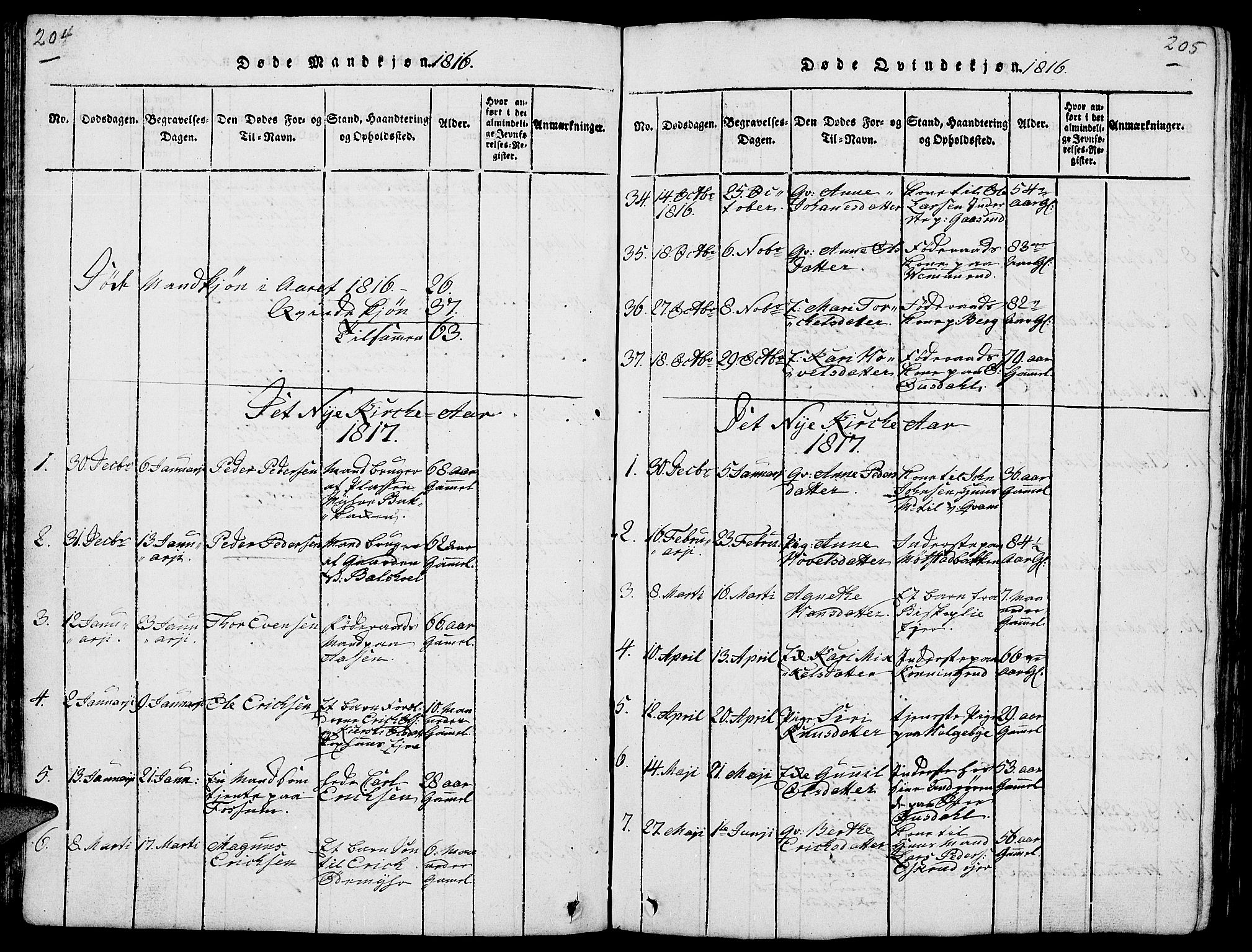 Nes prestekontor, Hedmark, AV/SAH-PREST-020/L/La/L0003: Parish register (copy) no. 3, 1814-1831, p. 204-205